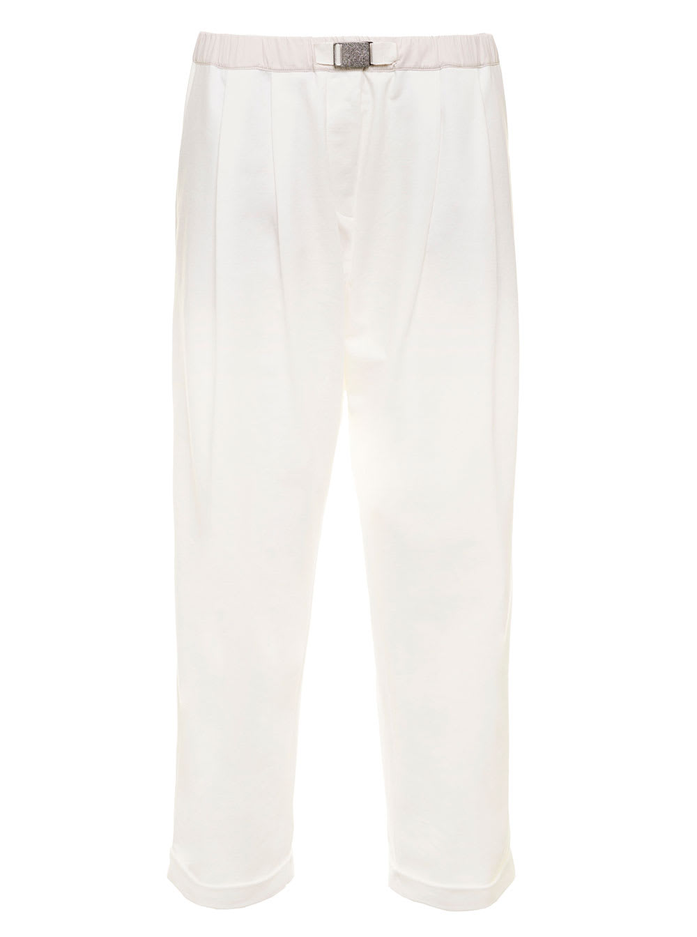 Brunello Cucinelli White Stretch Cotton Cropped Track Pants With Belt Brunello Cucinelli Woman