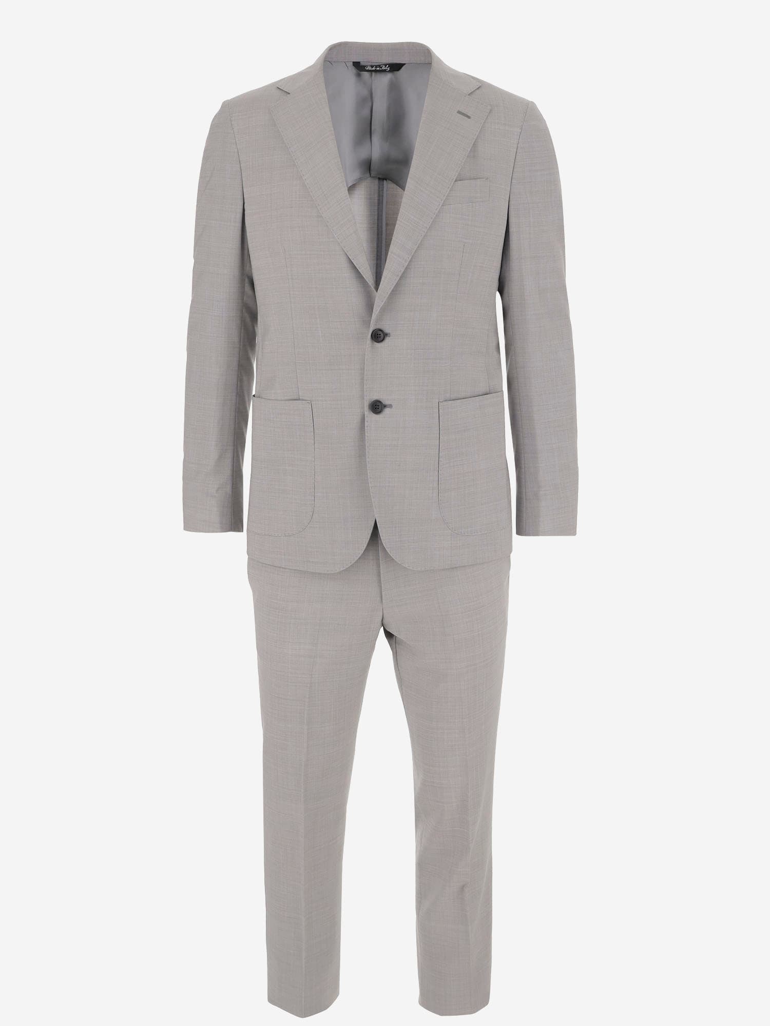 Brian Dales Light Gray Wool Suit With Single-breasted Blazer And Wide-leg Trousers In Grey