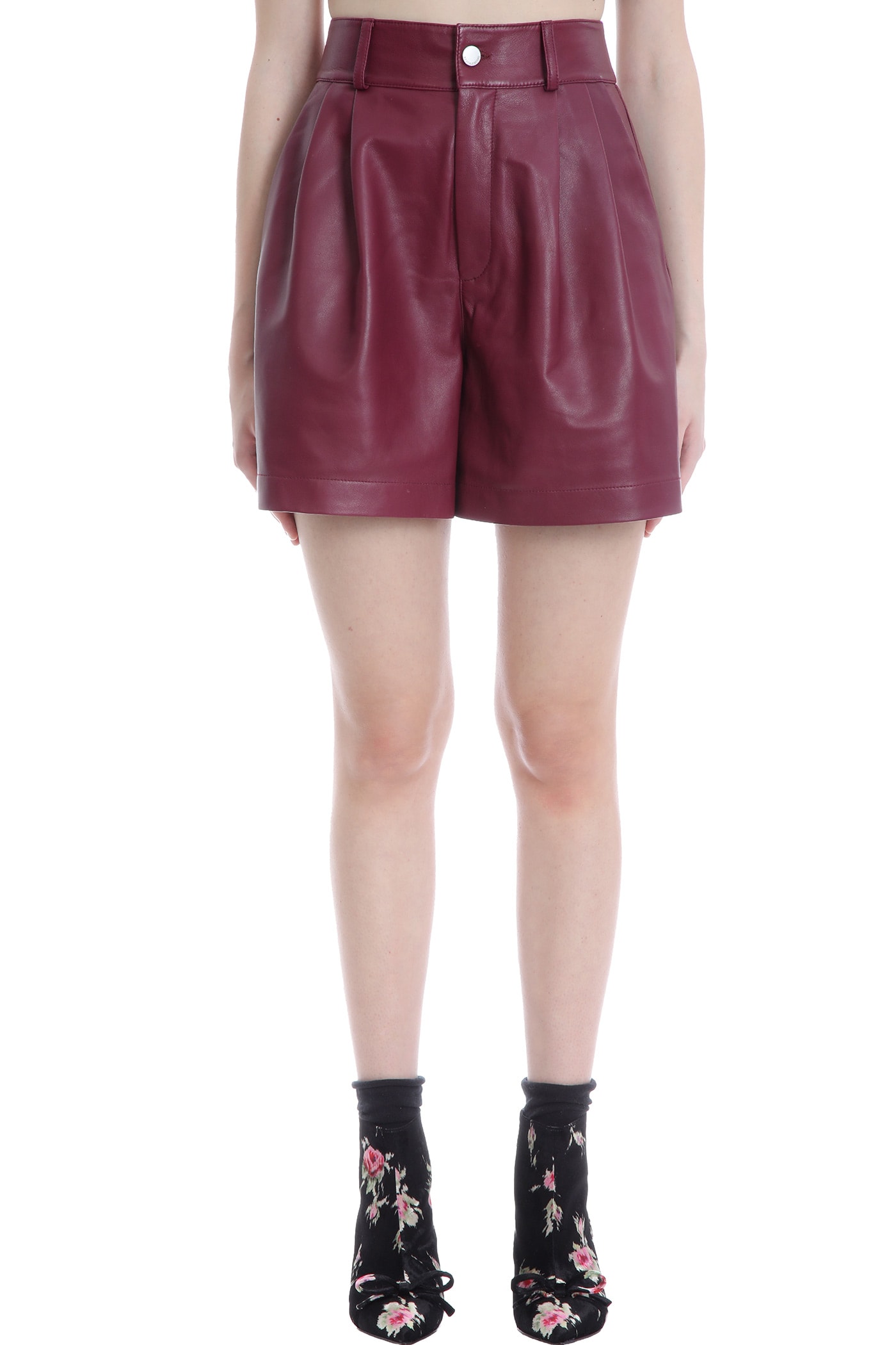 Red Valentino Shorts In Bordeaux Leather In Ar0
