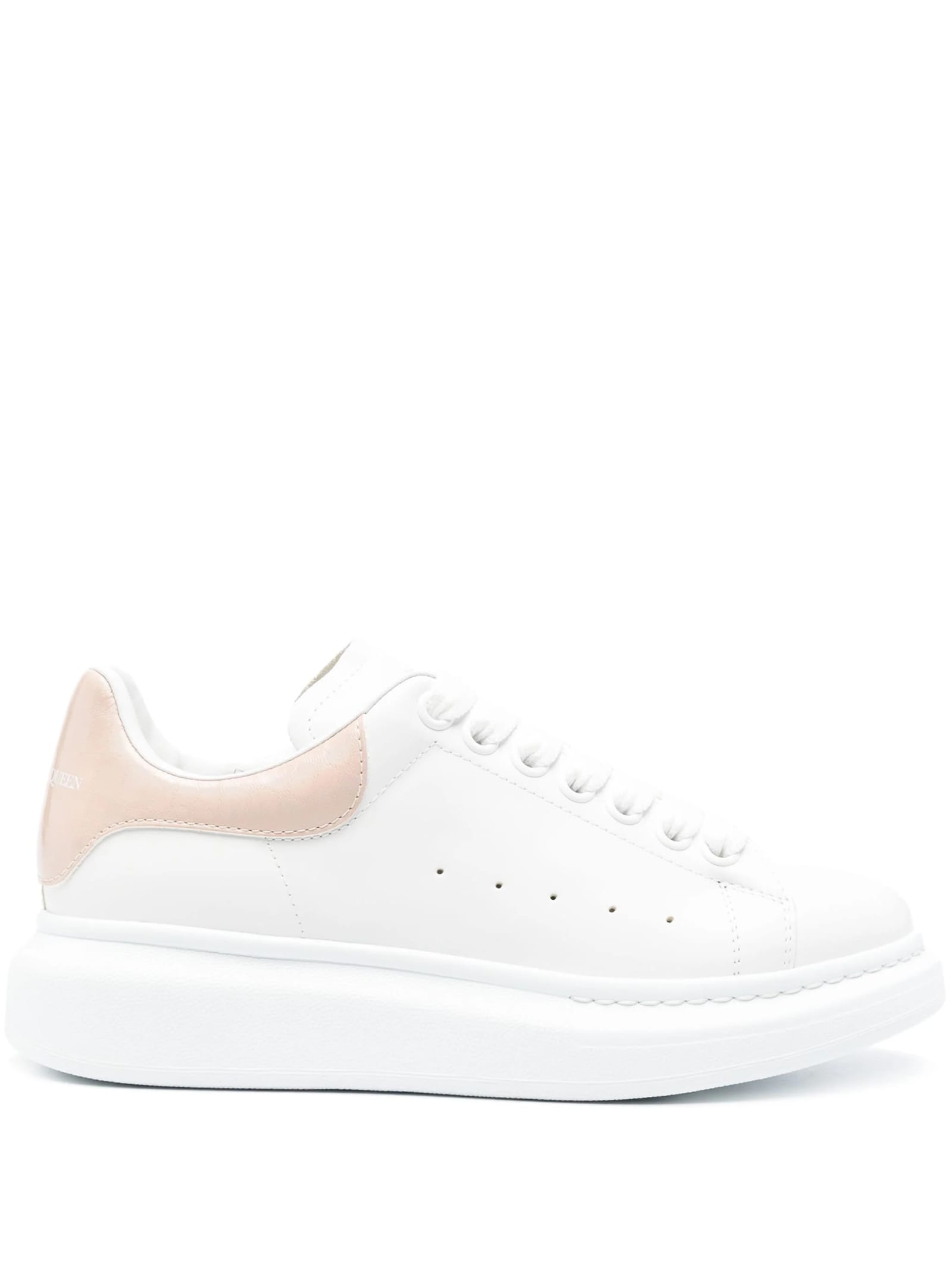 White Oversized Sneakers With Powder Beige Shiny Spoiler