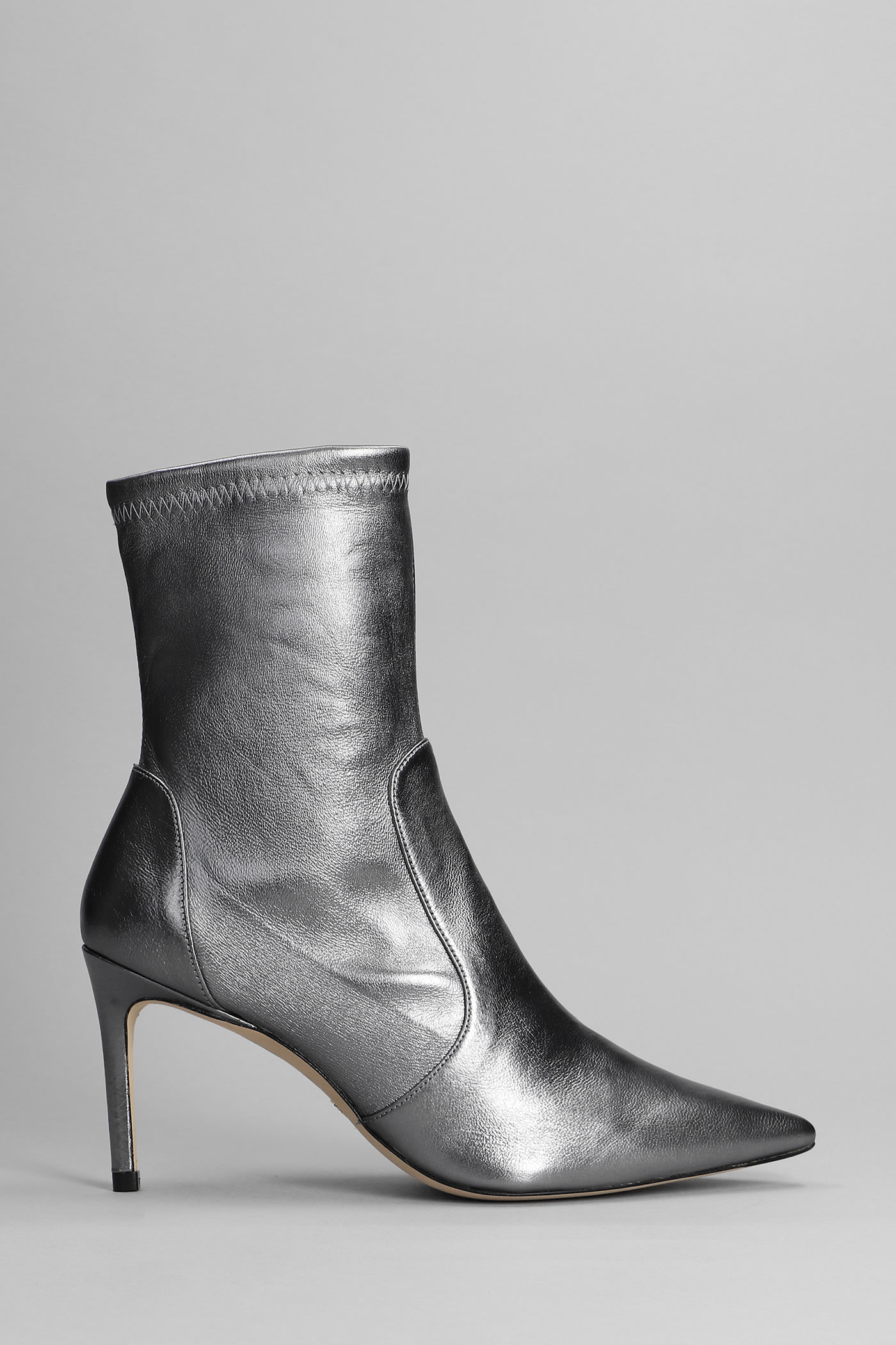 Stuart Weitzman High Heels Ankle Boots In Silver Leather