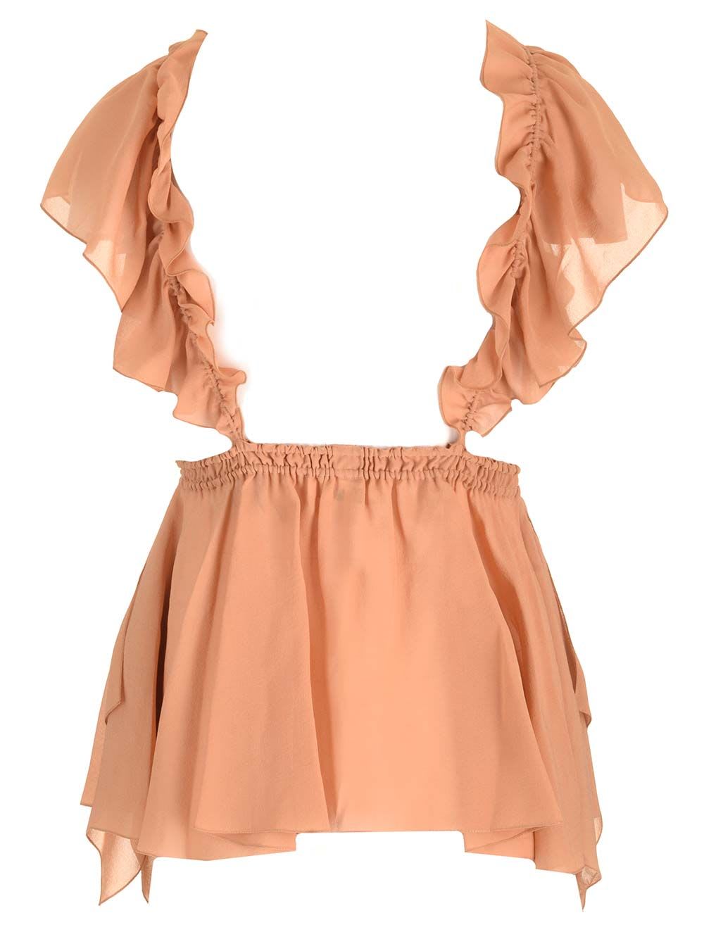 Shop Chloé Silk Georgette Ruffled Top In Brown