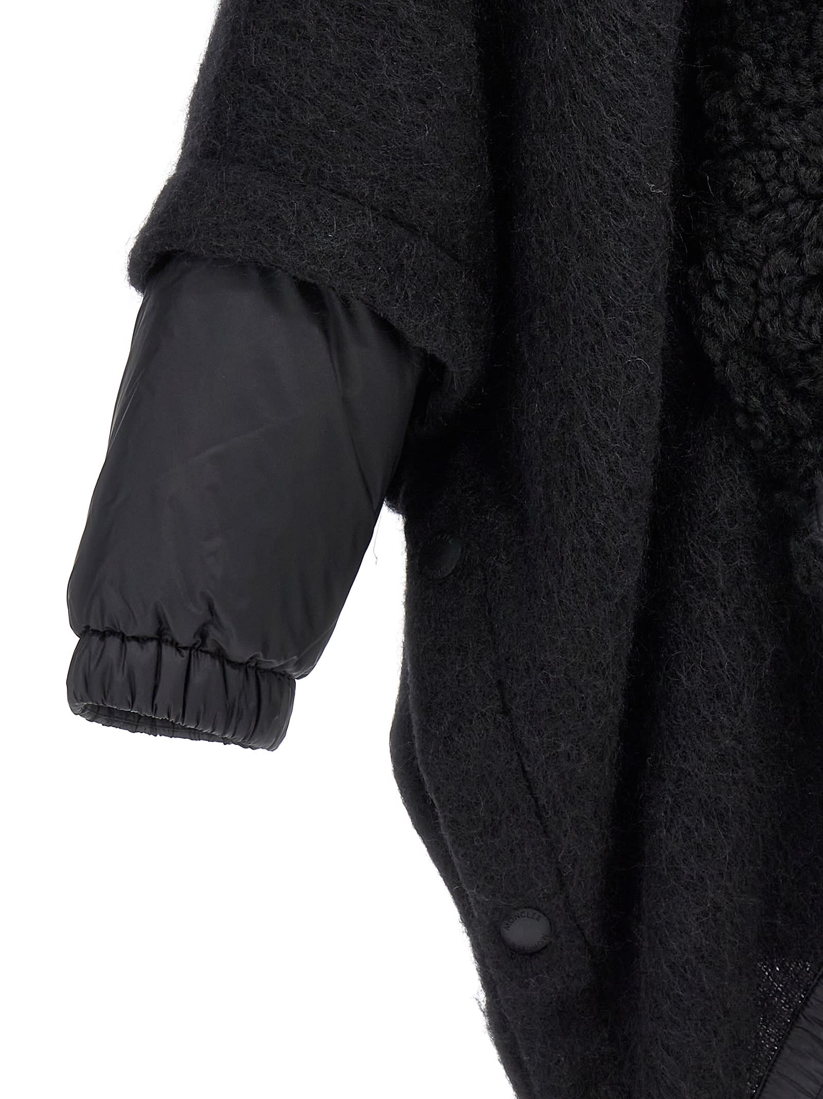 Shop Moncler Felt Nylon Cape In Black