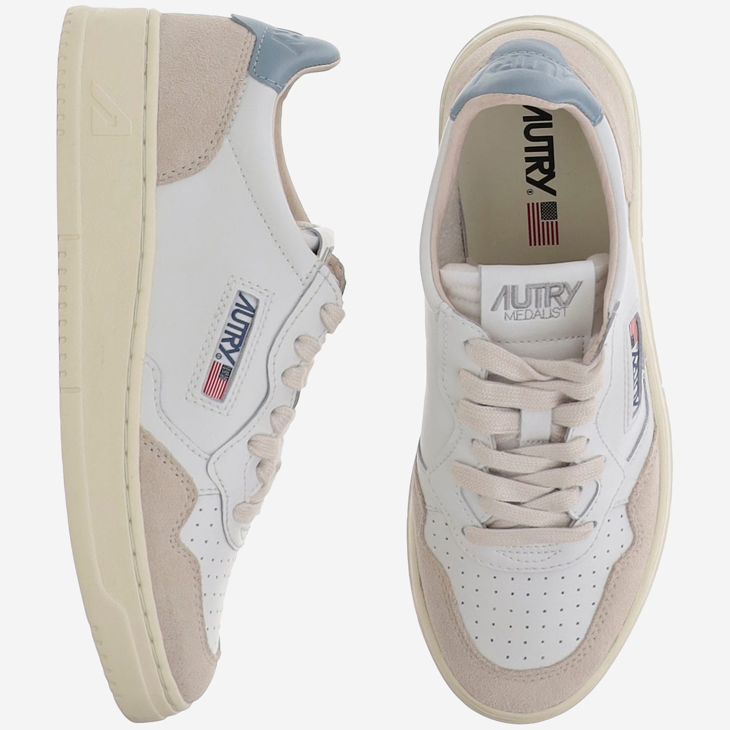 Shop Autry Low Medalist Sneakers In Bianco+azzurro