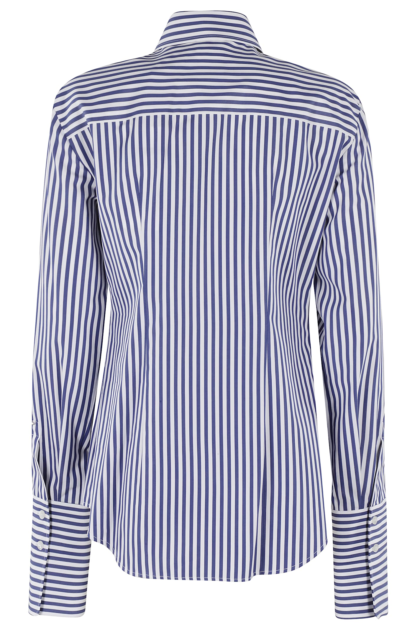 Sportmax Striped Collared Shirt Cuffed Sleeves In Bianco
