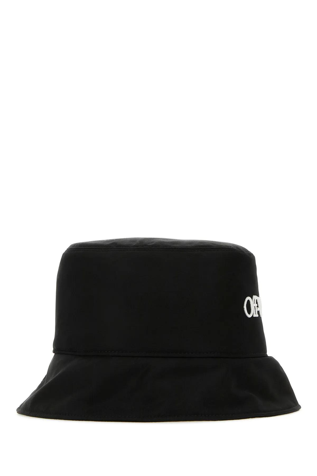 Off-white Wide Brim Polyester Bucket Hat In Black