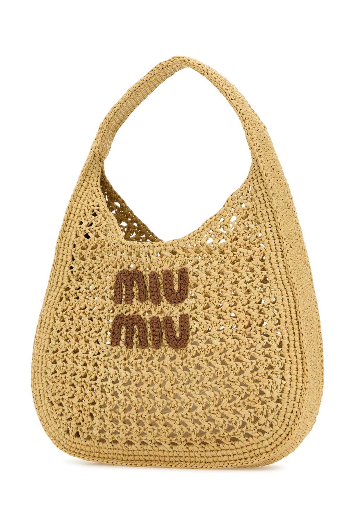 Miu Miu Raffia Top Handle Woven Texture Bag In Neutral