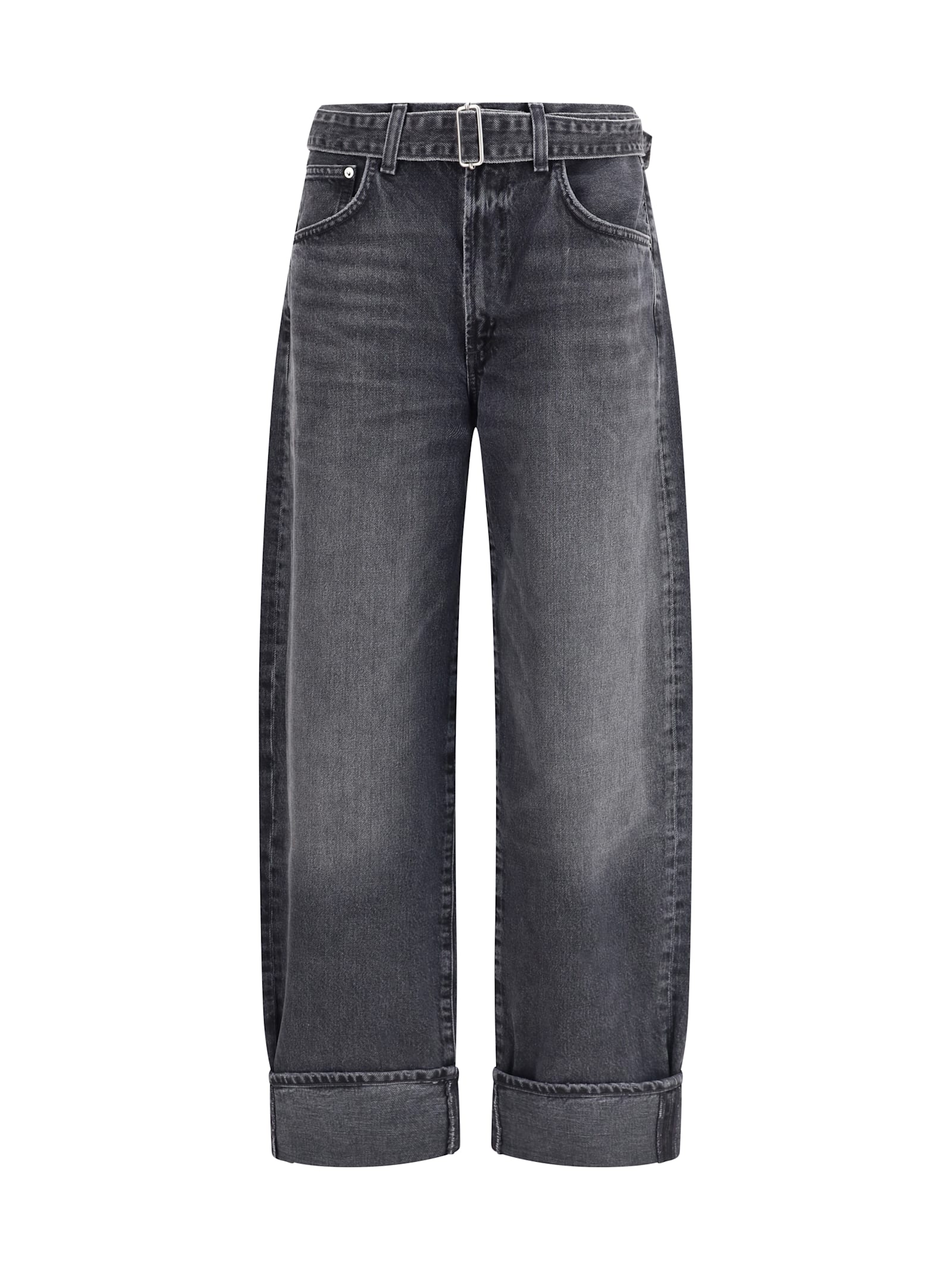 Agolde Cuffed Taper Wide Jeans In Gray