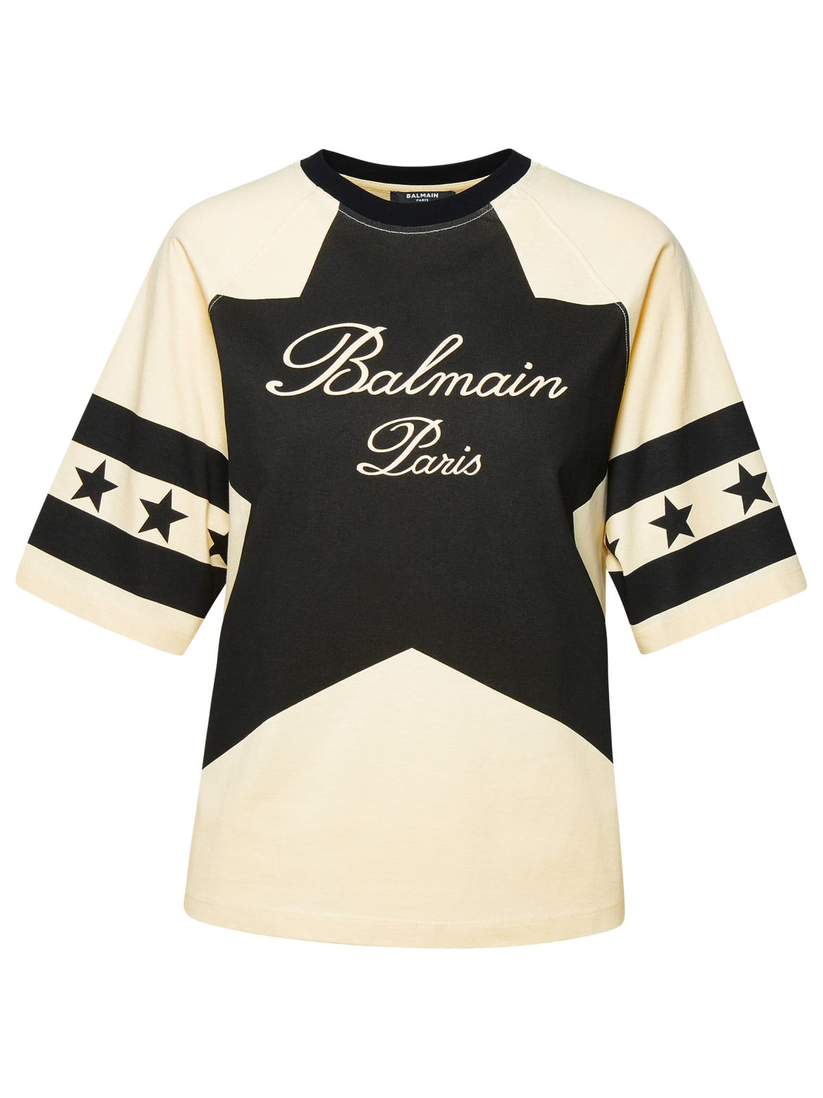 Shop Balmain Stars Beige Cotton T-shirt