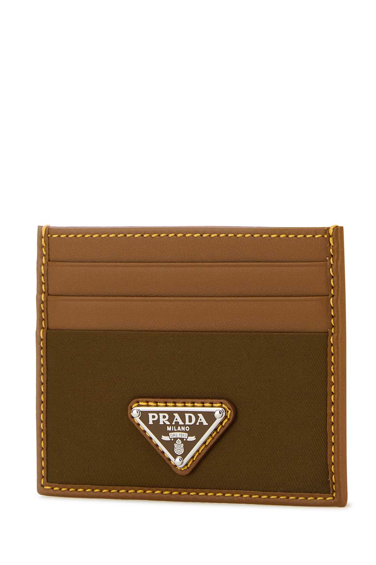 Shop Prada Two-tone Leather And Nylon Card Holder In Sughero