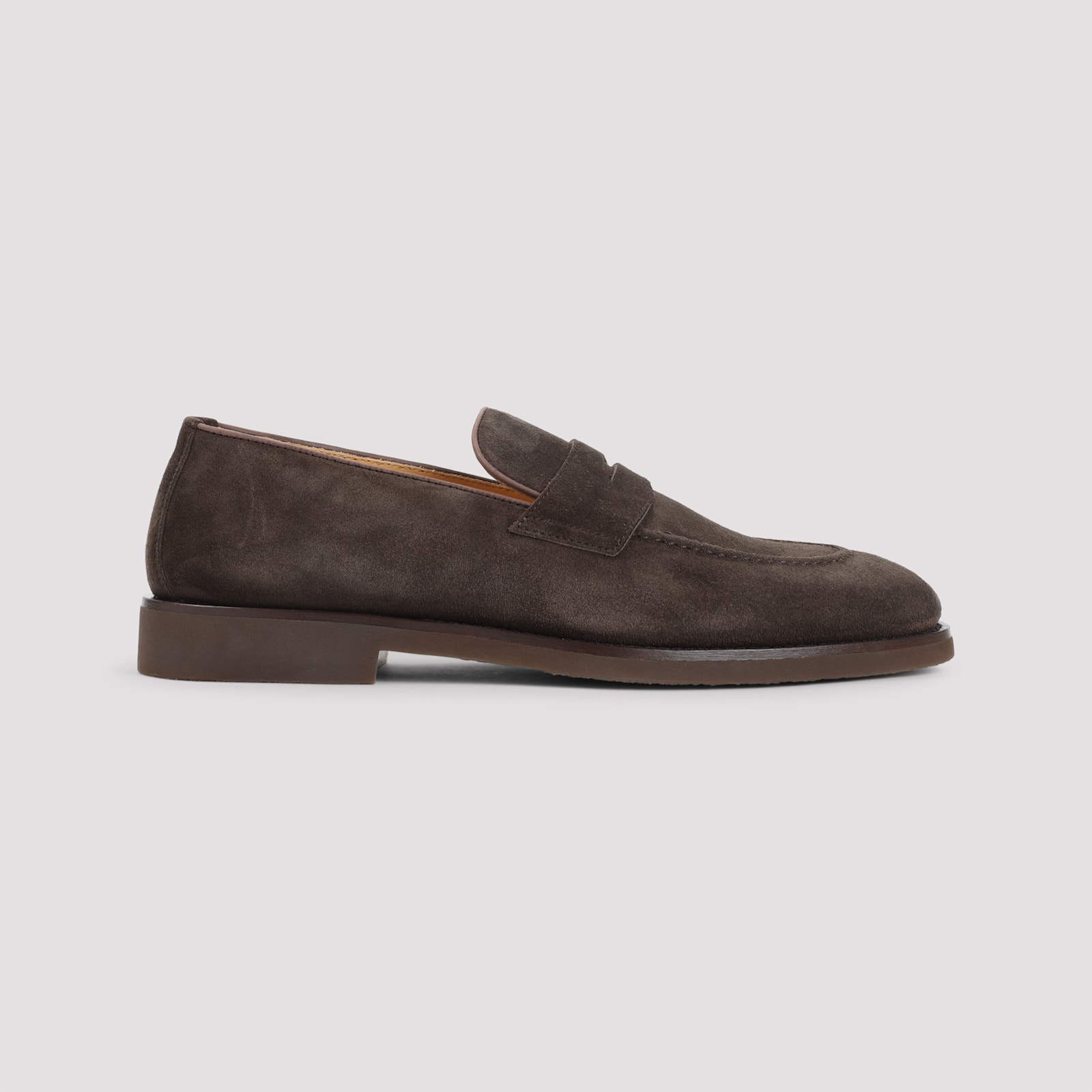 Brunello Cucinelli Suede Leather Loafers Almond Toe Penny Strap In Brown