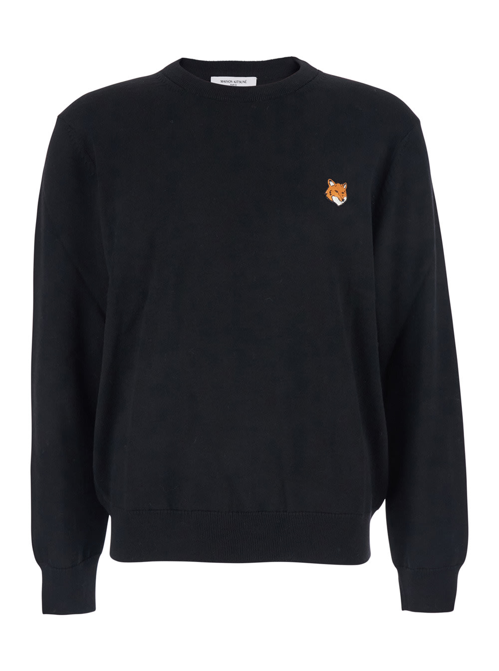 Maison Kitsuné Wool Crewneck Sweater Featuring Fox Design In Black