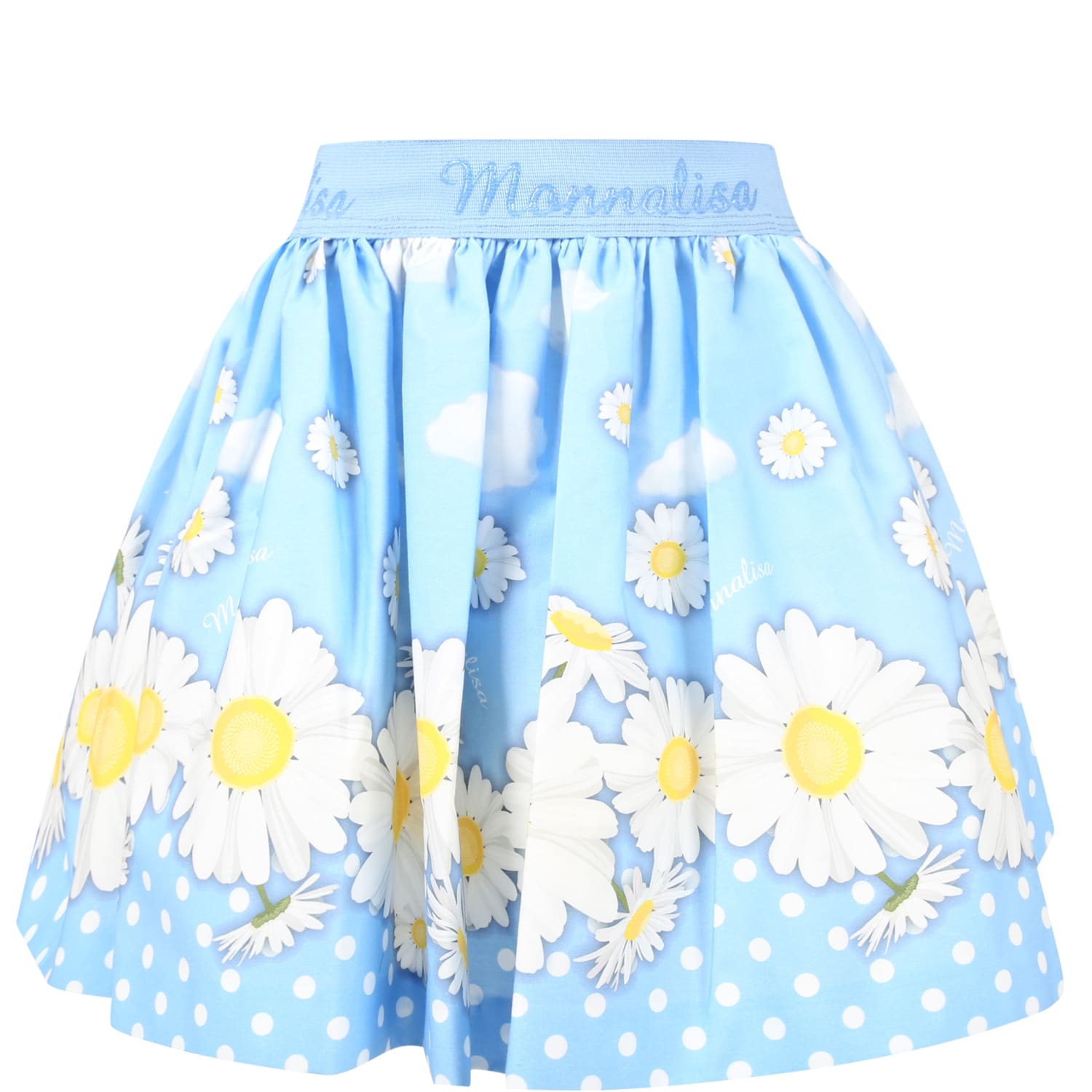 Monnalisa Light-blue Skirt For Girl With Daisies