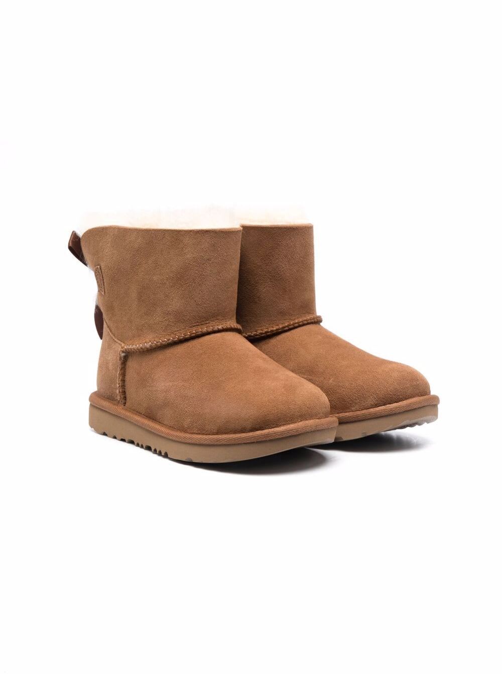 UGG MINI BAILEY BOW BROWN BOOTS WITH BOW DETAIL IN LEATHER GIRL