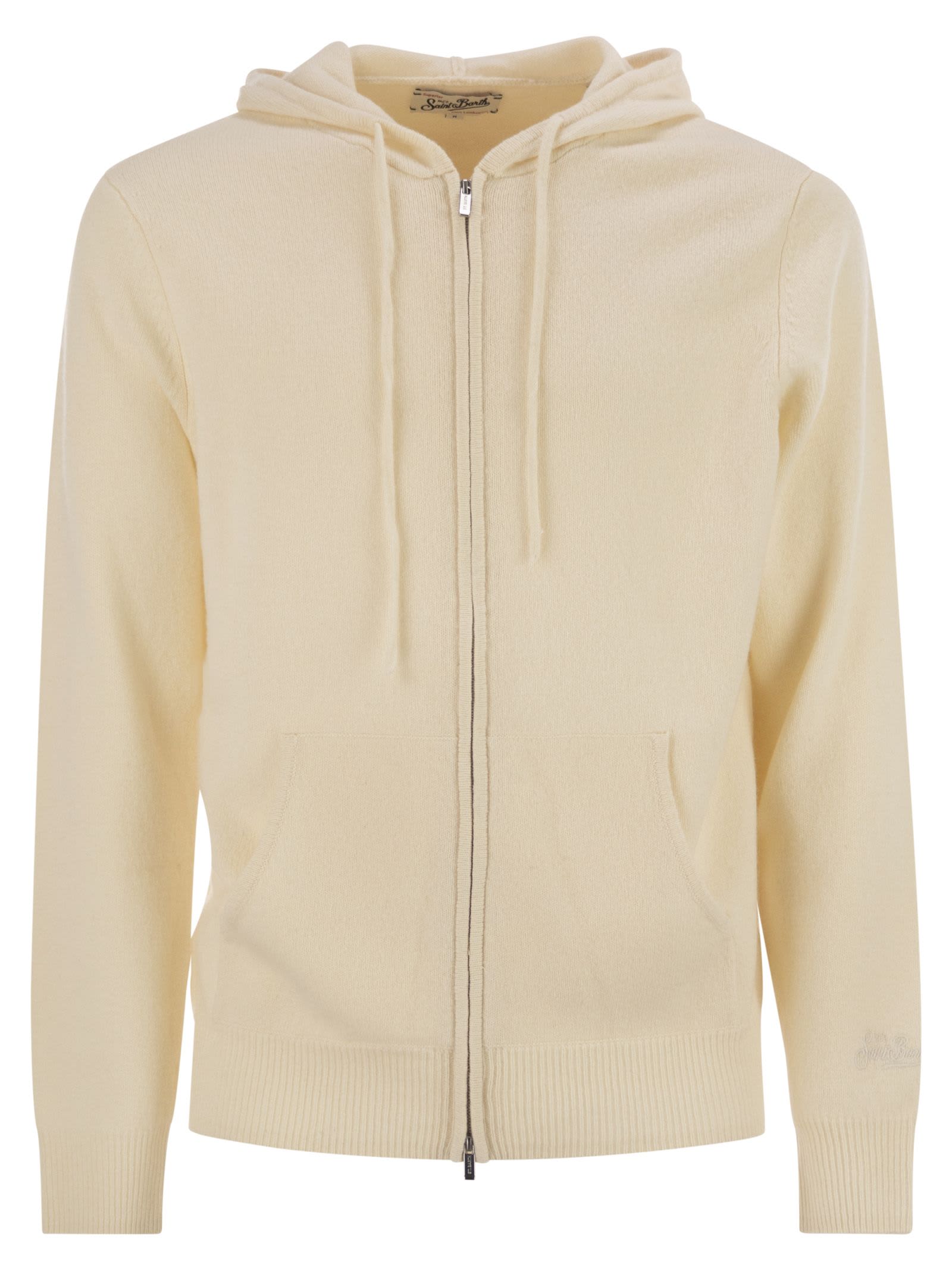 Mc2 Saint Barth Wool Cardigan With Zip In White