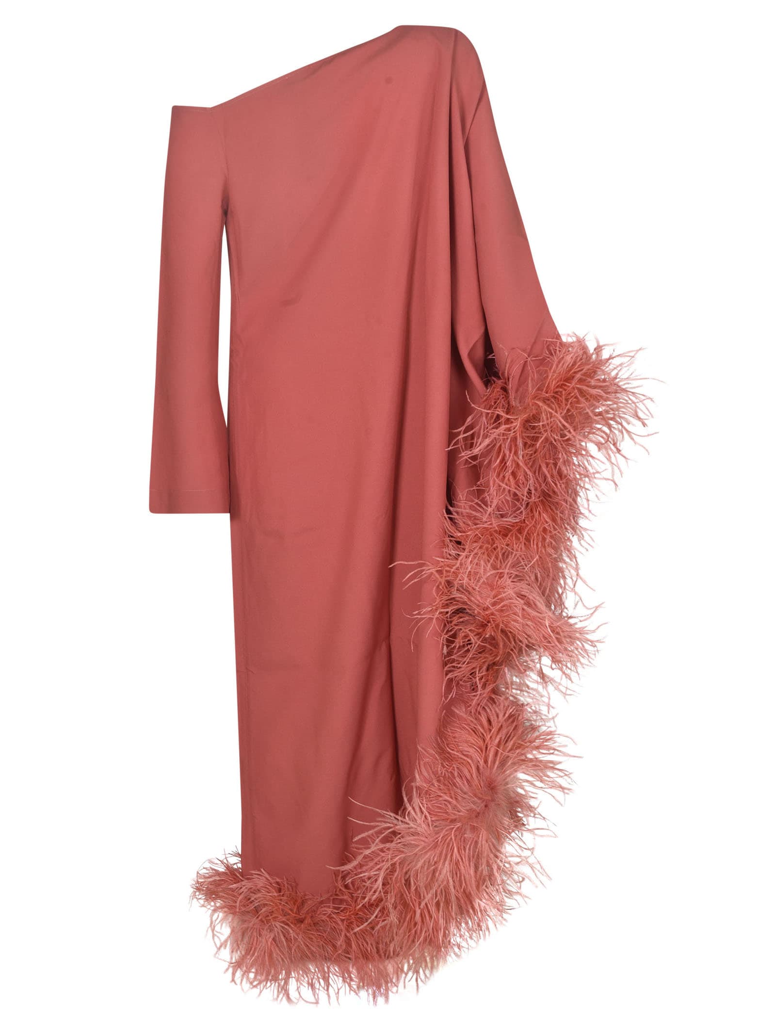 Shop Taller Marmo Feathered Cuff One-shoulder Long Dress In Pink