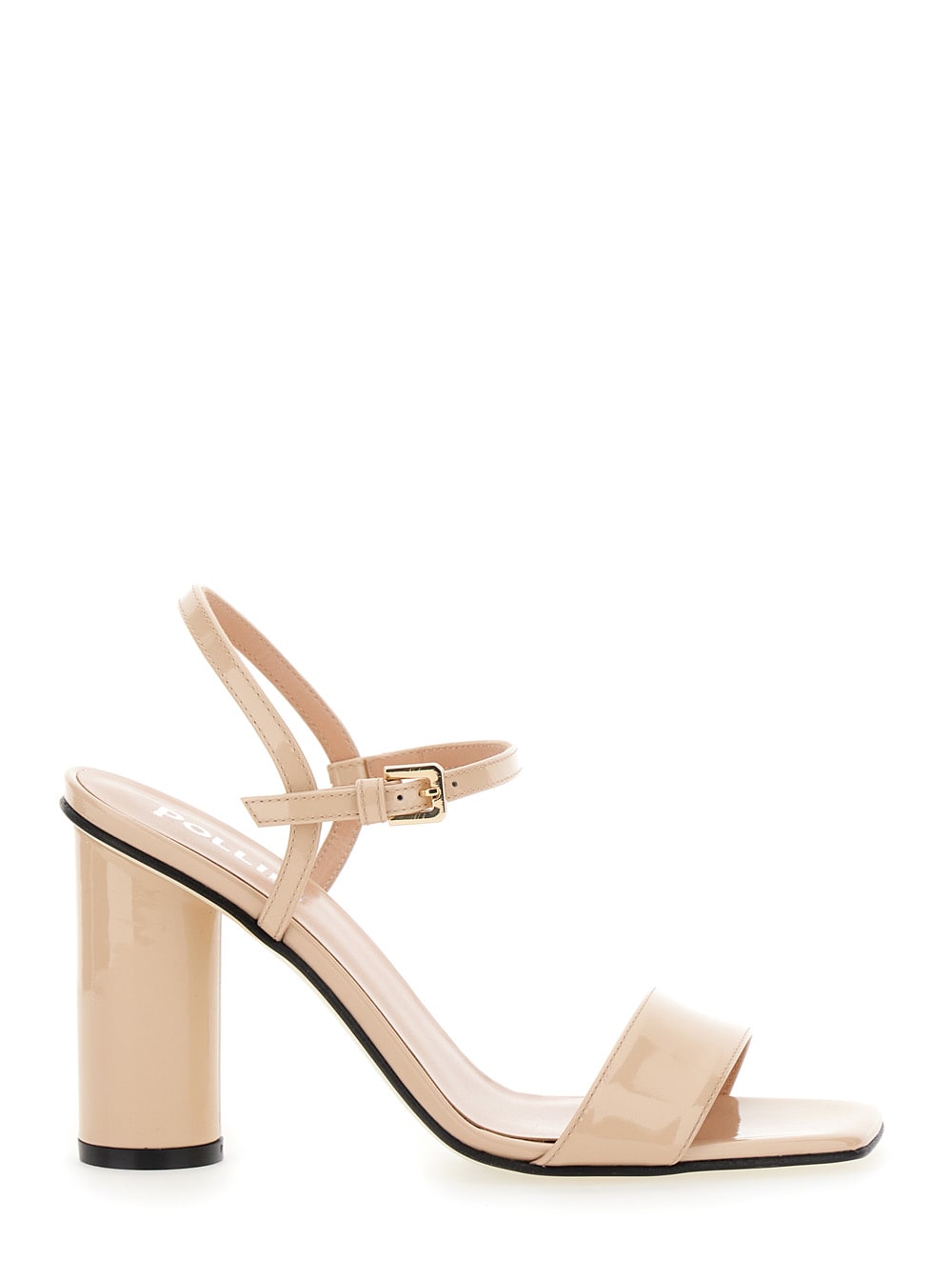 Beige Pumps With Square Toe And Adjustable Strap In Patent Leather Woman