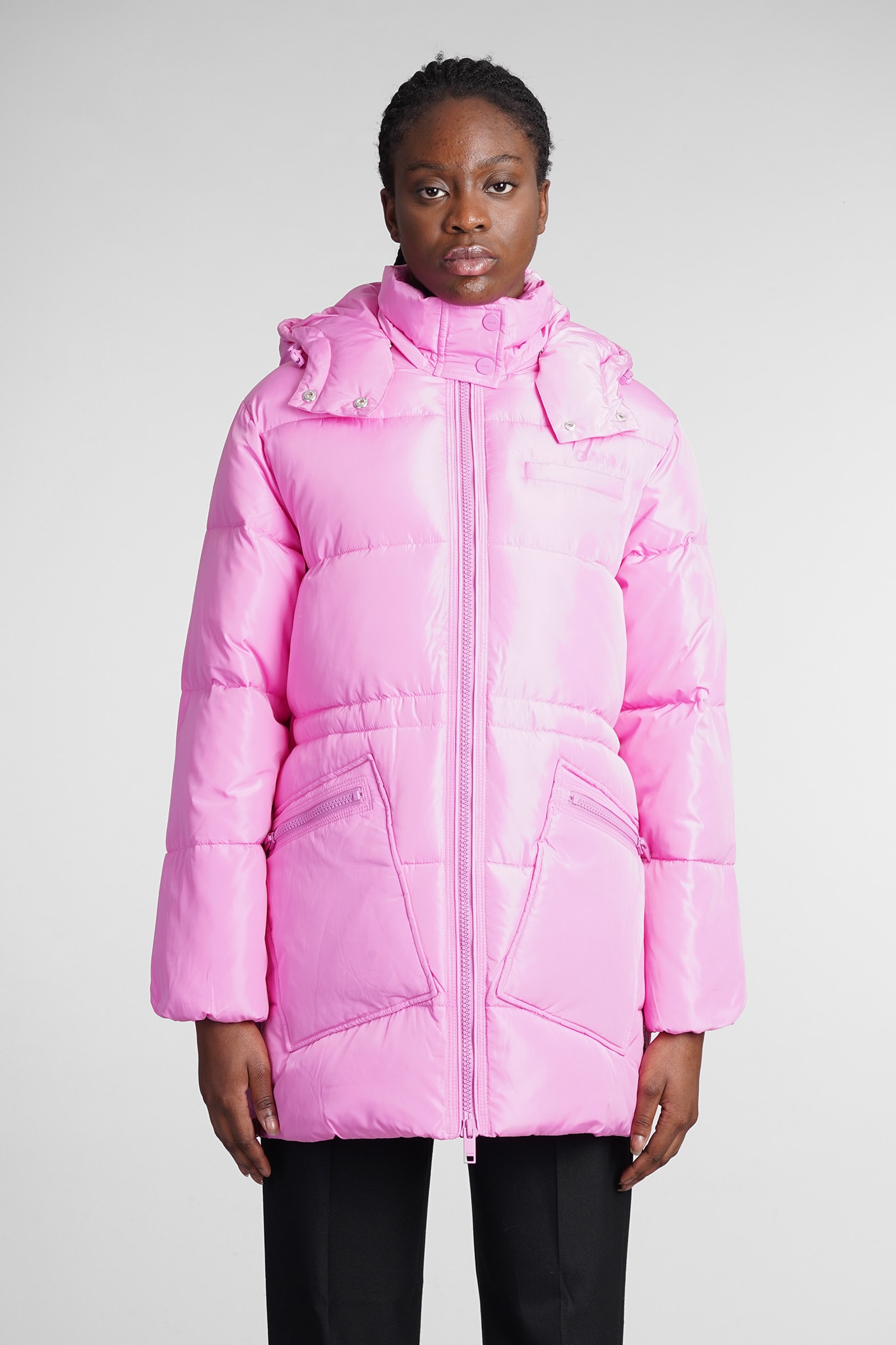Ganni Puffer In Rose-pink Polyester