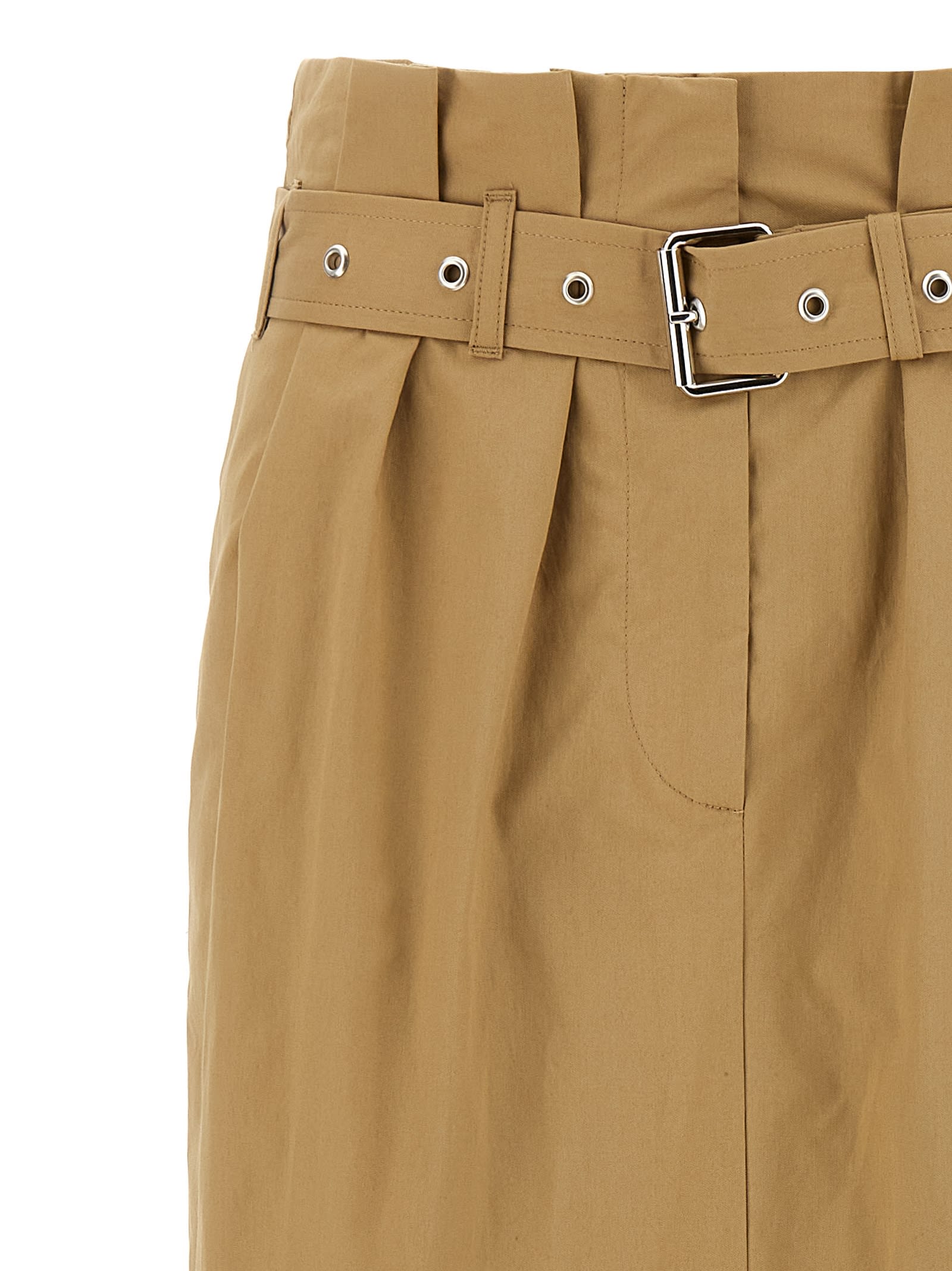 Dries Van Noten Pleated Long Skirt Belted Waist In Beige