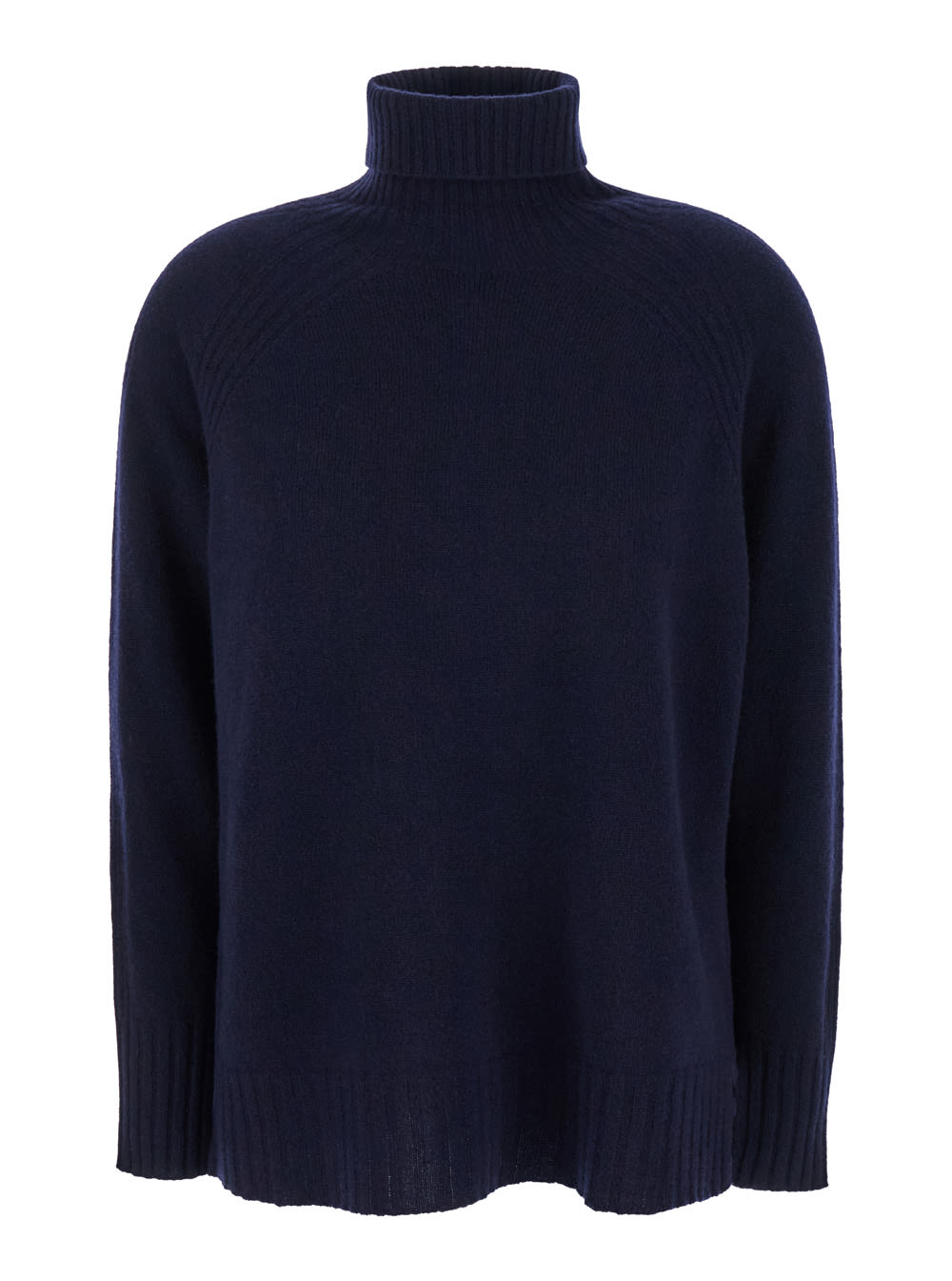 Shop Twinset Blue High Neck Swearer In Ribbed Knit Woman