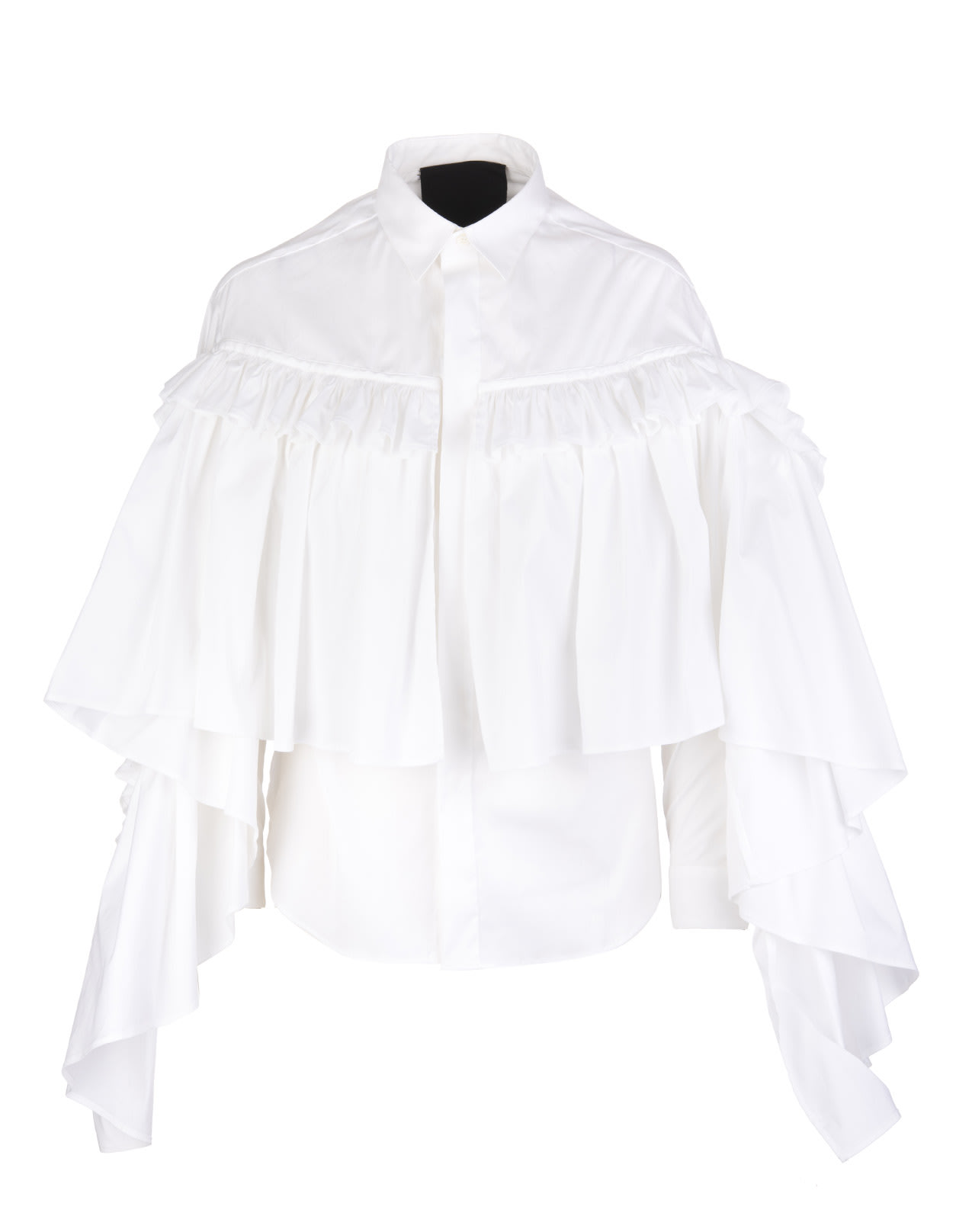 RED Valentino White Cotton Poplin Shirt With Rouche - the Black Tag