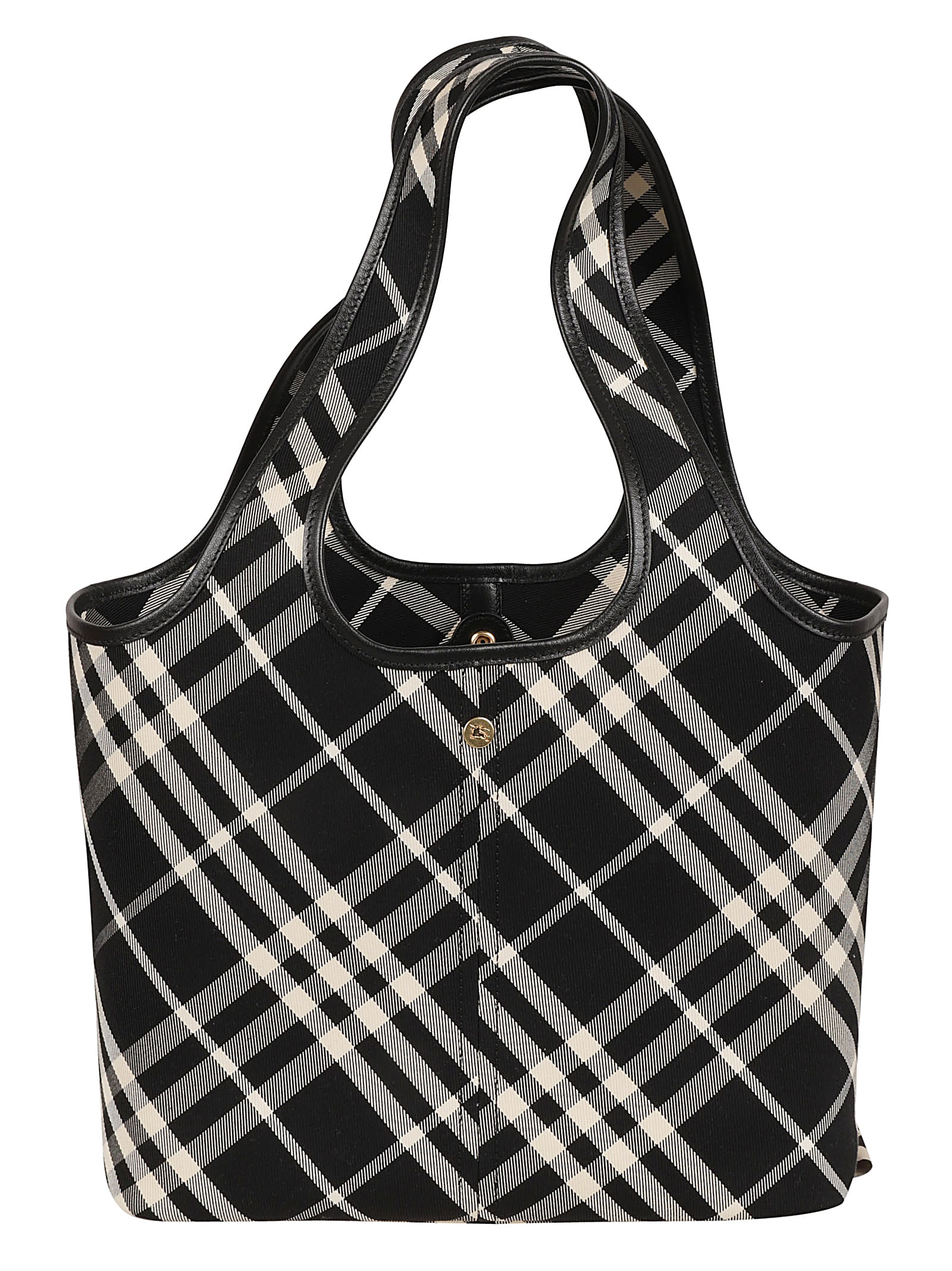 Shop Burberry Check Buttoned Tote In Black