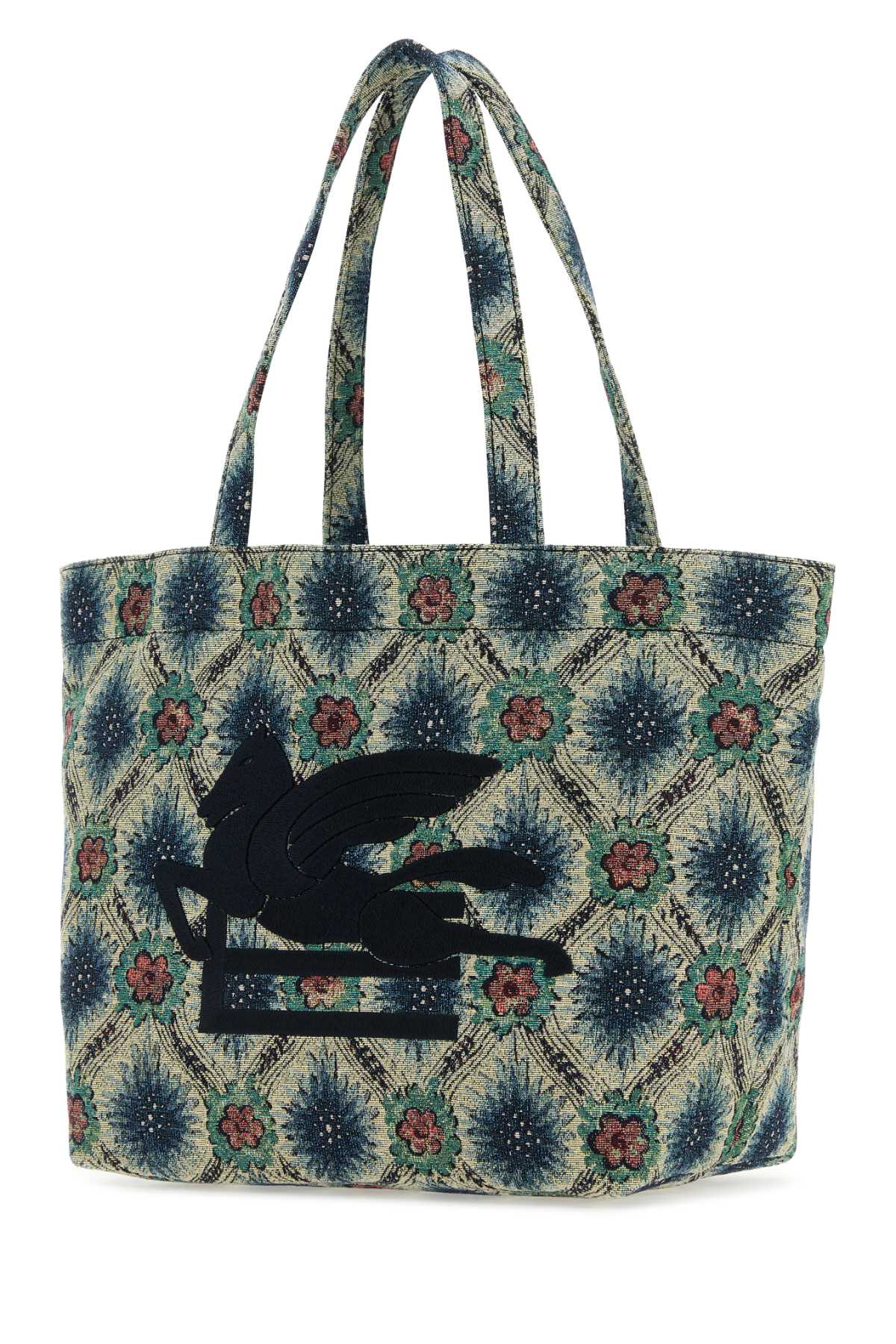 Etro Embroidered Canvas Medium Soft Trotter Shopping Bag In Blu