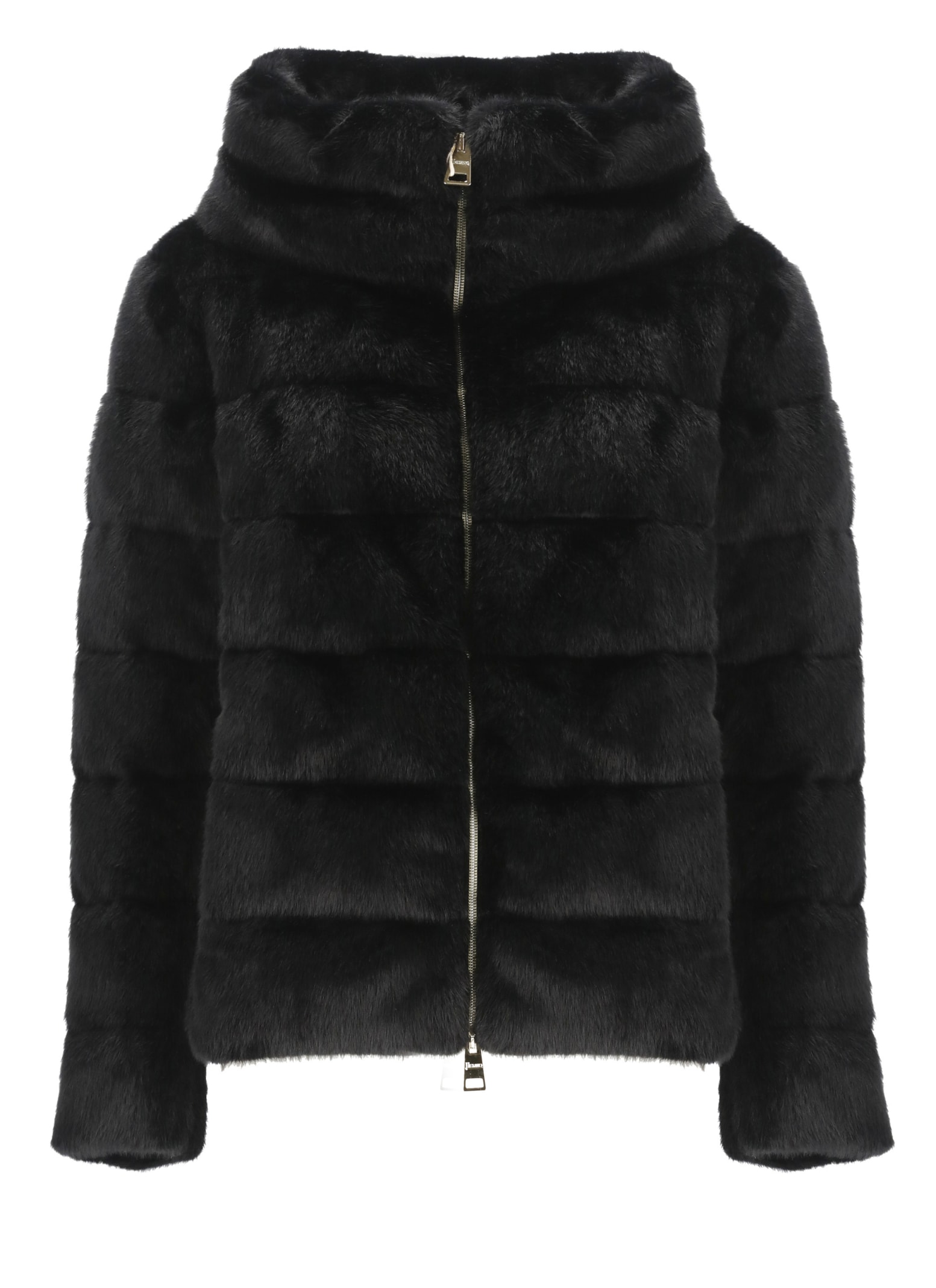 Shop Herno Down Jacket With Faux Fur In Black