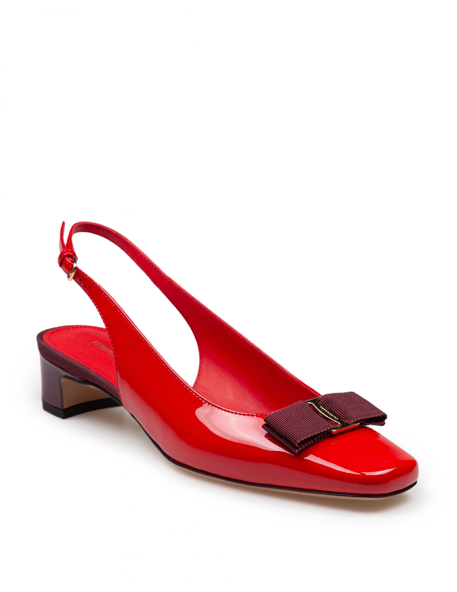 Ferragamo Rivada 30 Patent Leather Slingback Pumps In Flame Red