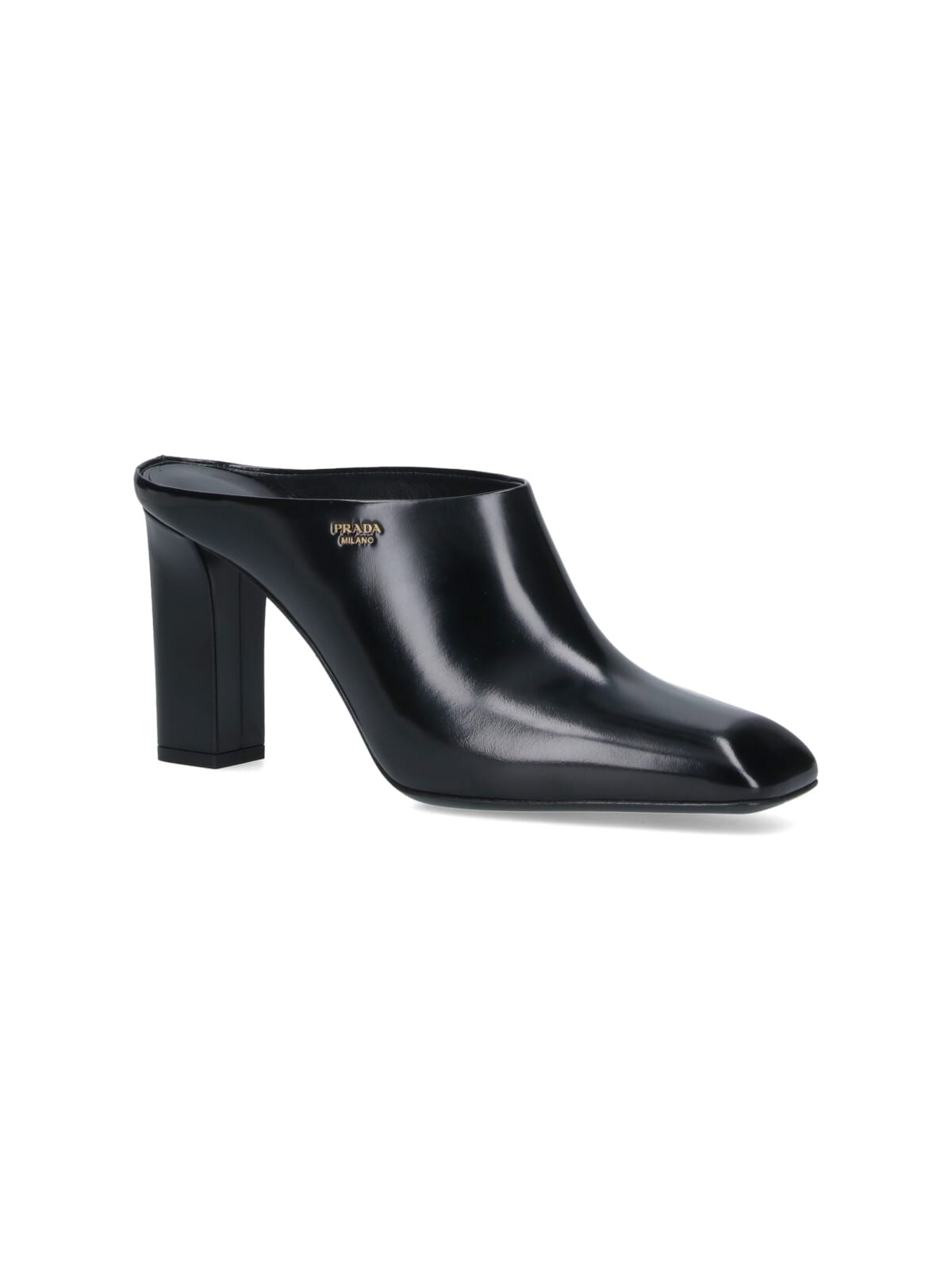 Prada Leather Block Heel Mules With Pointed Toe In Multi