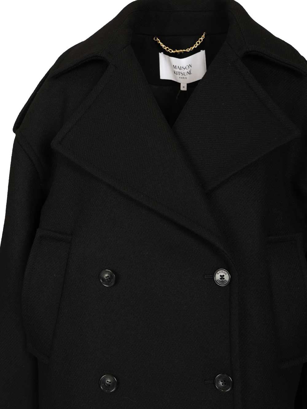 Maison Kitsuné Double-breasted Coat Featuring Flap Pockets In Black