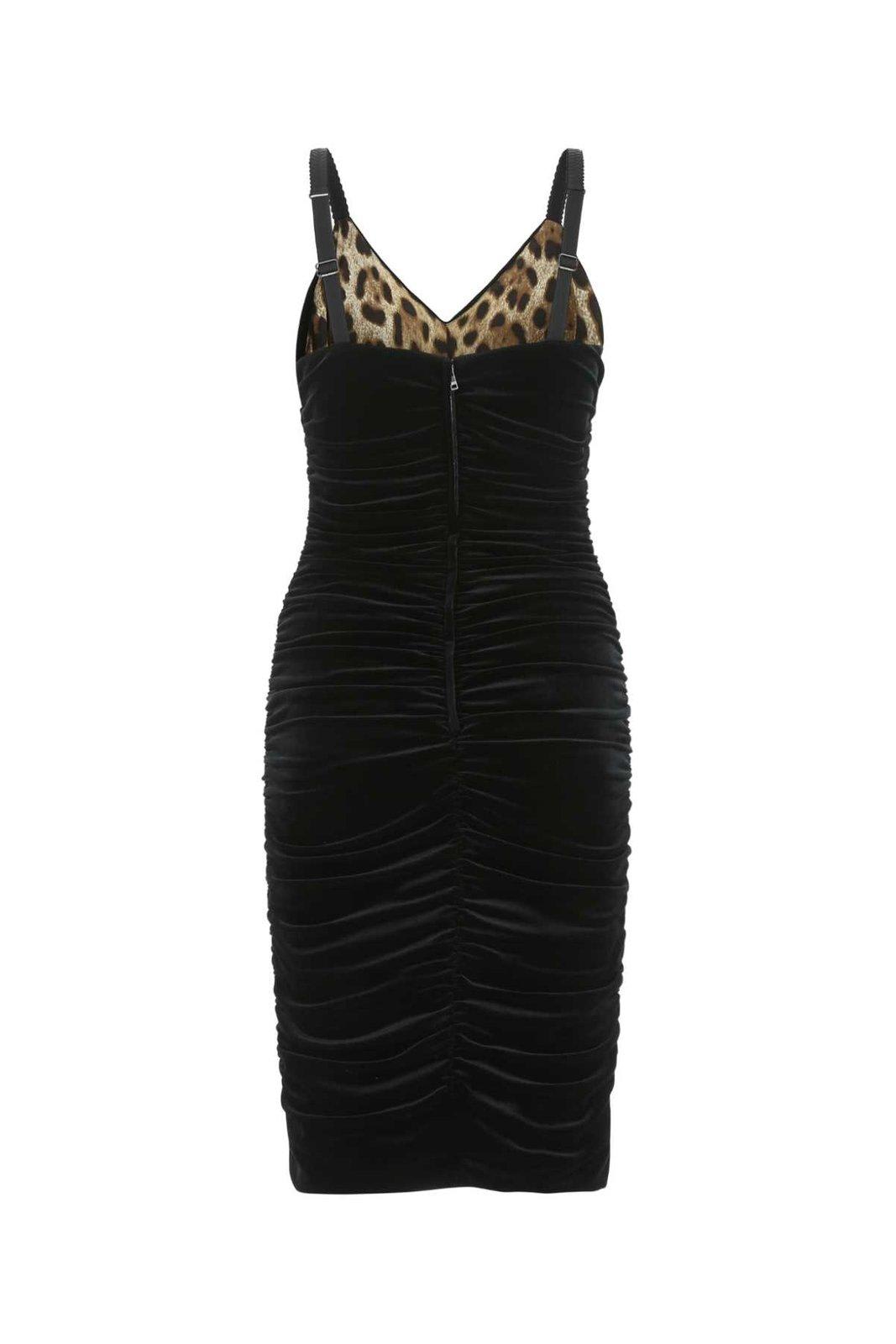 Shop Dolce & Gabbana Velvet-effect V-neck Mini Dress In Nero