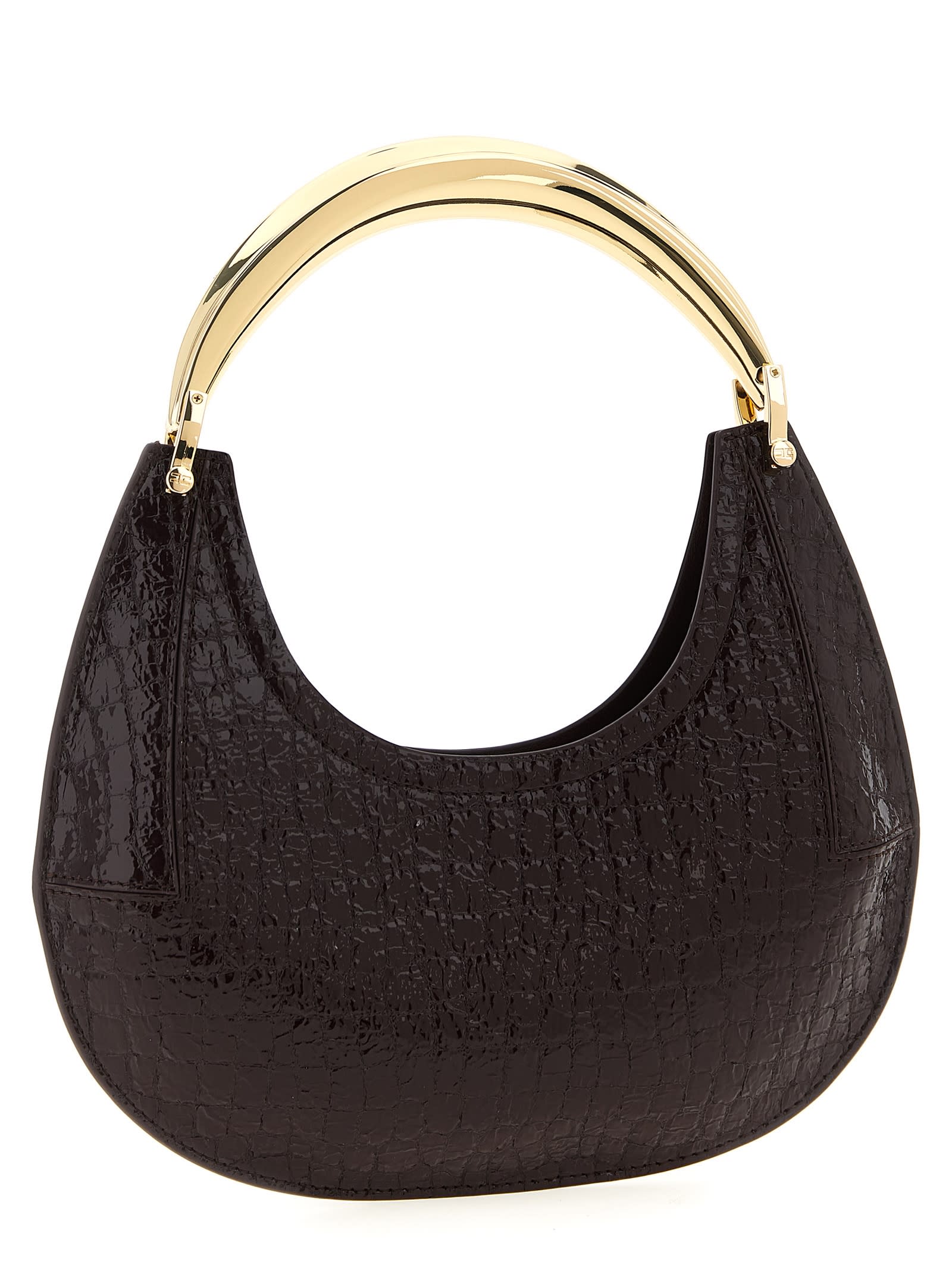 Elisabetta Franchi Small Hobo Crocodile-effect Metal-top-handle Shoulder Bag In Brown