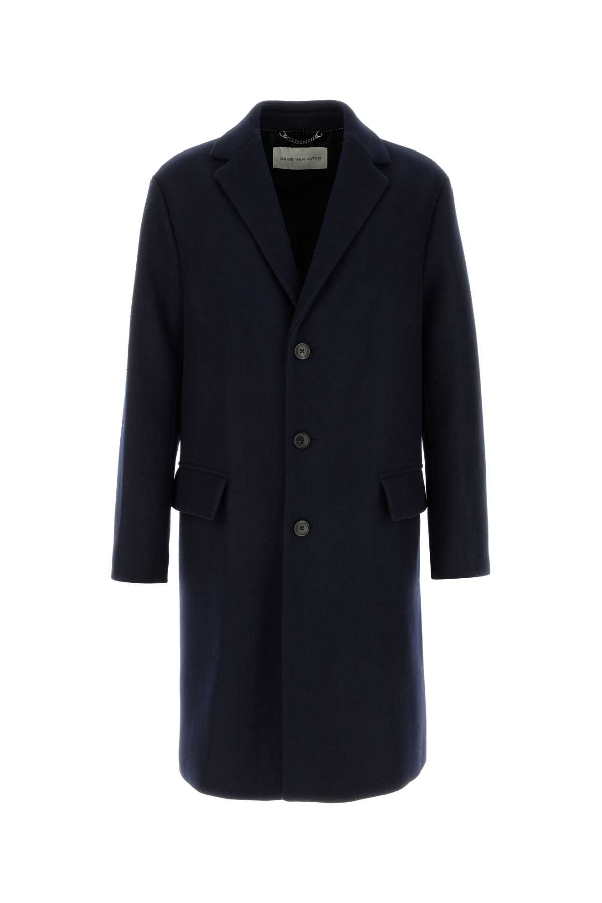 Dries Van Noten Wool Blend Coat With Long Sleeves And Vent In Blue
