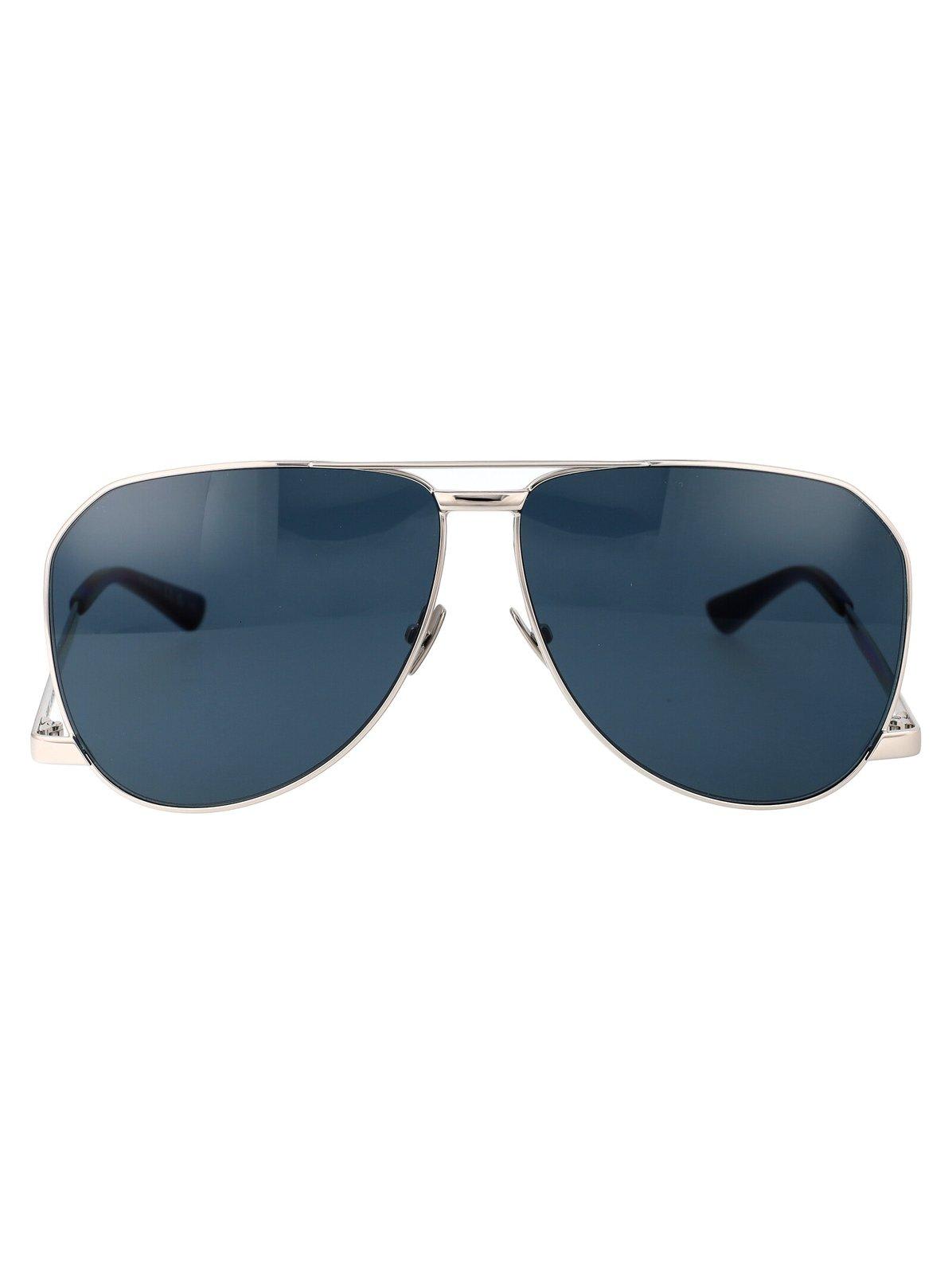 Shop Saint Laurent Aviator Sunglasses In 003 Silver Silver Blue