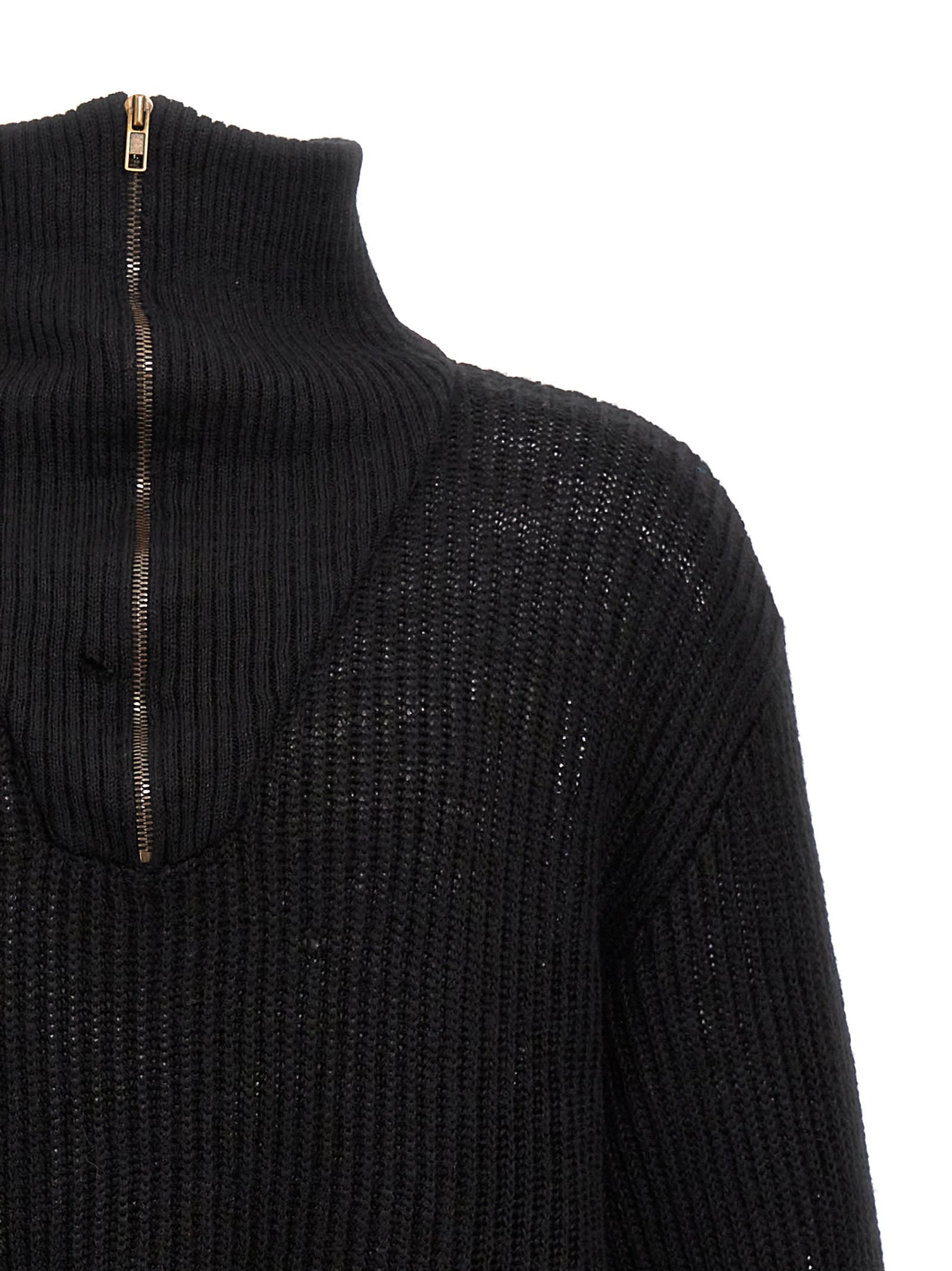 Shop Maison Margiela Distressed Half Zip Sweater In Black