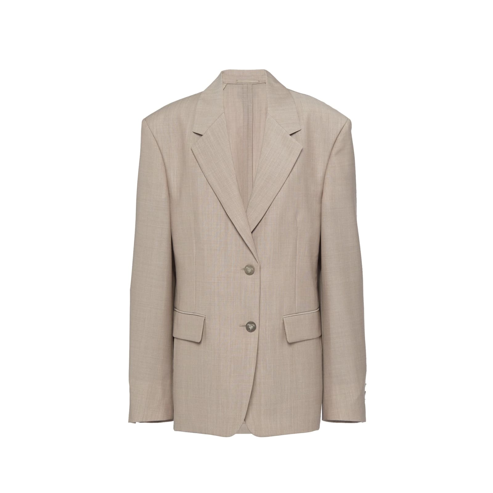 Shop Prada Wool Blazer Jacket In Beige