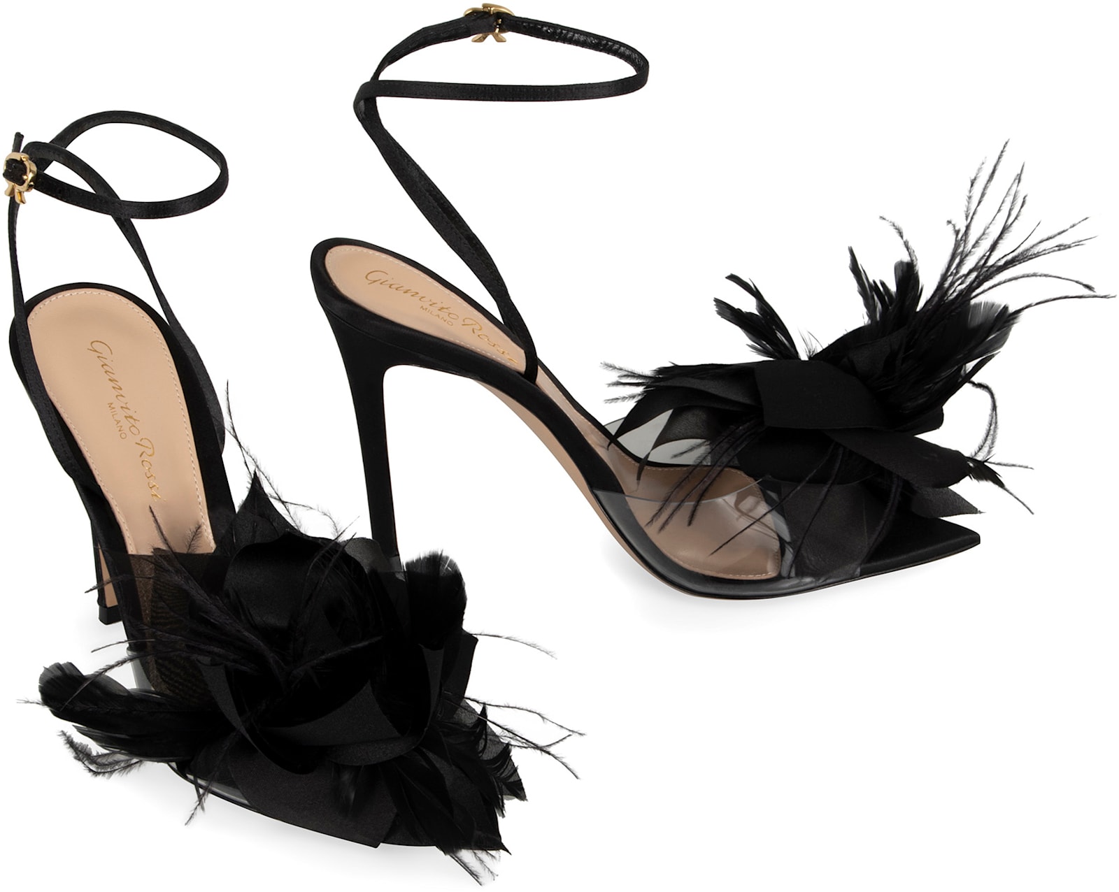 Gianvito Rossi Ynez 105mm Feather-embellished Sandals In Black