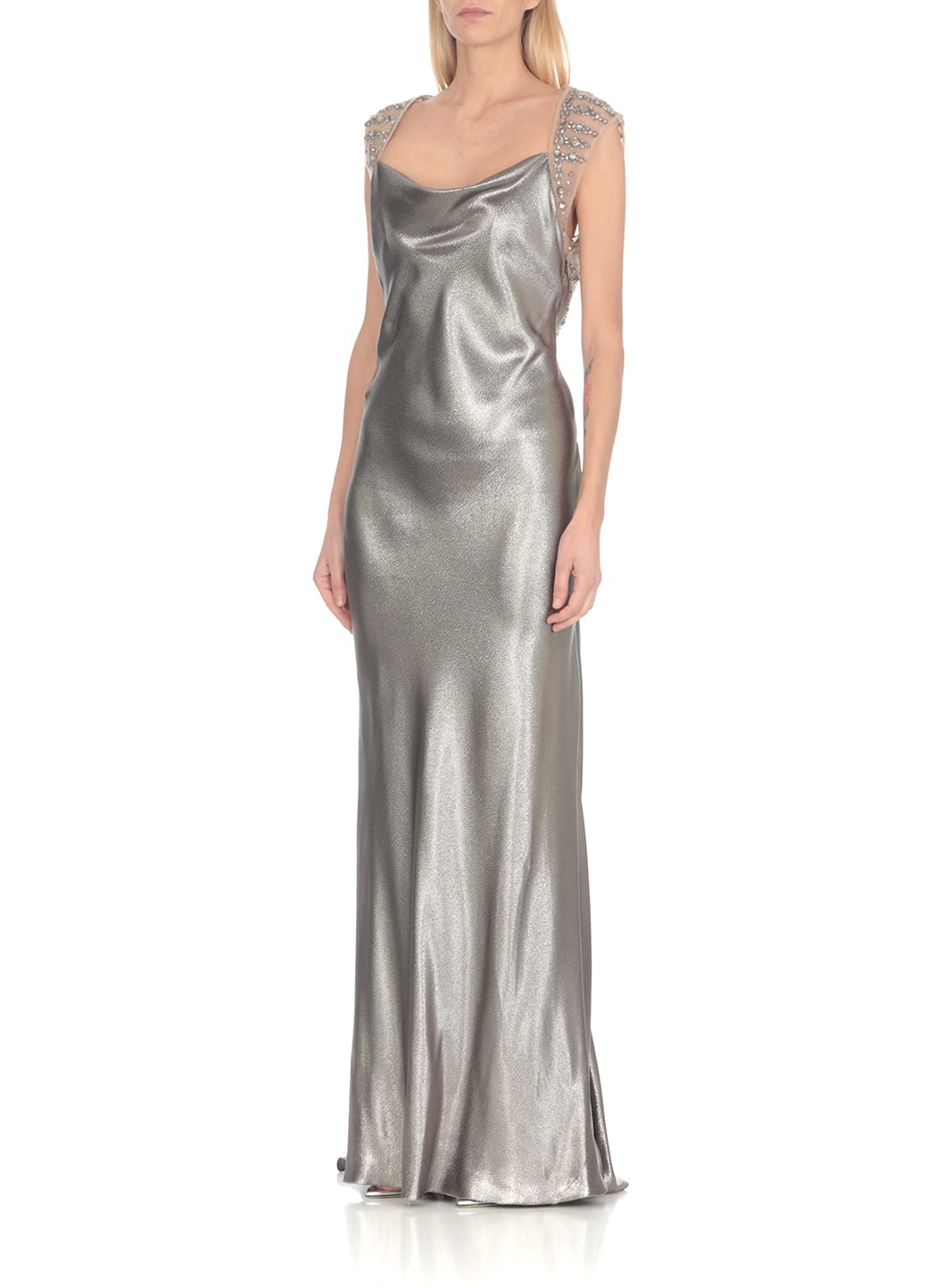Shop Alberta Ferretti Silk Dress In Golden