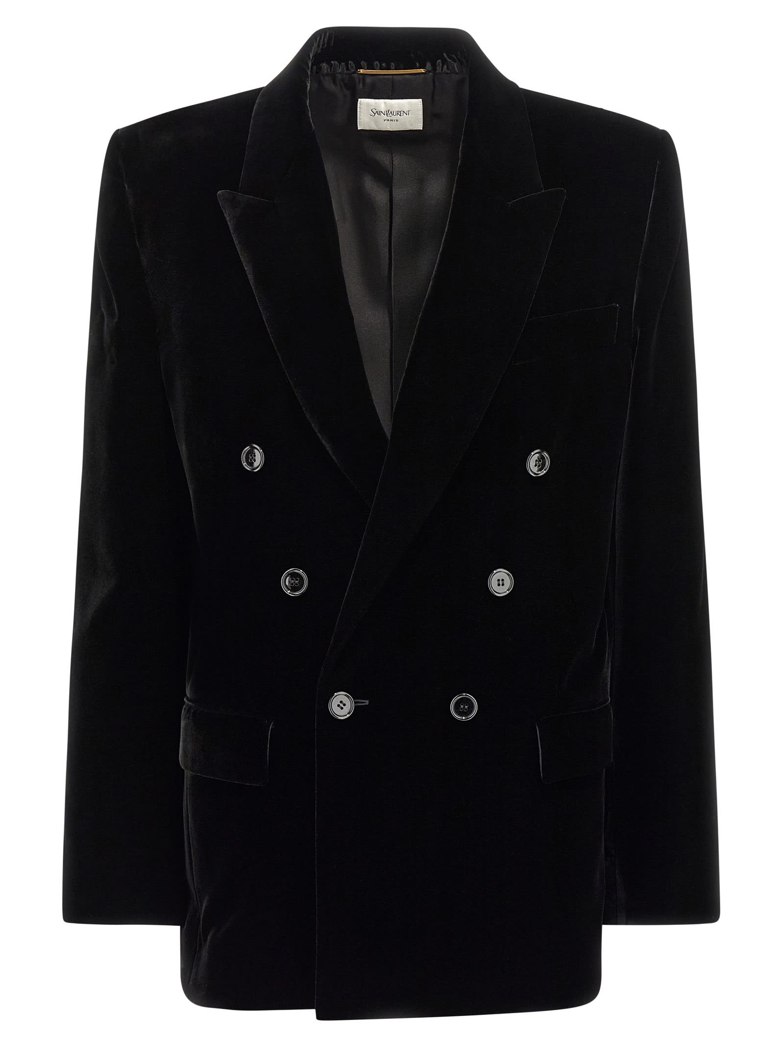 Saint Laurent Black Velvet Double-breasted Blazer In Black