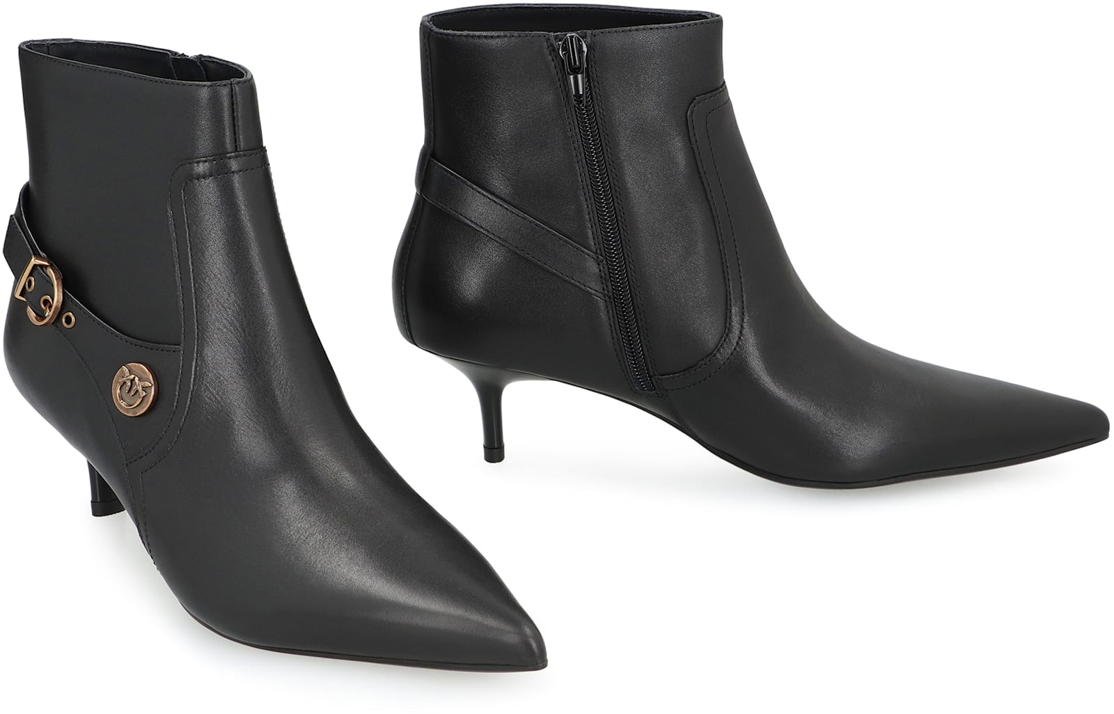 Pinko Booties With Love Birds Logo On The Strap In Black