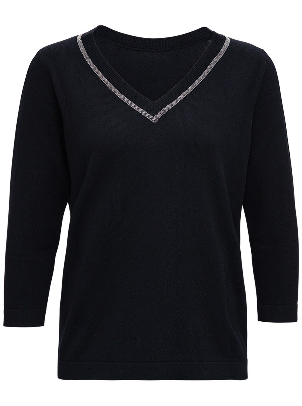 Fabiana Filippi Black Wool And Silk Sweater With Shiny Detail