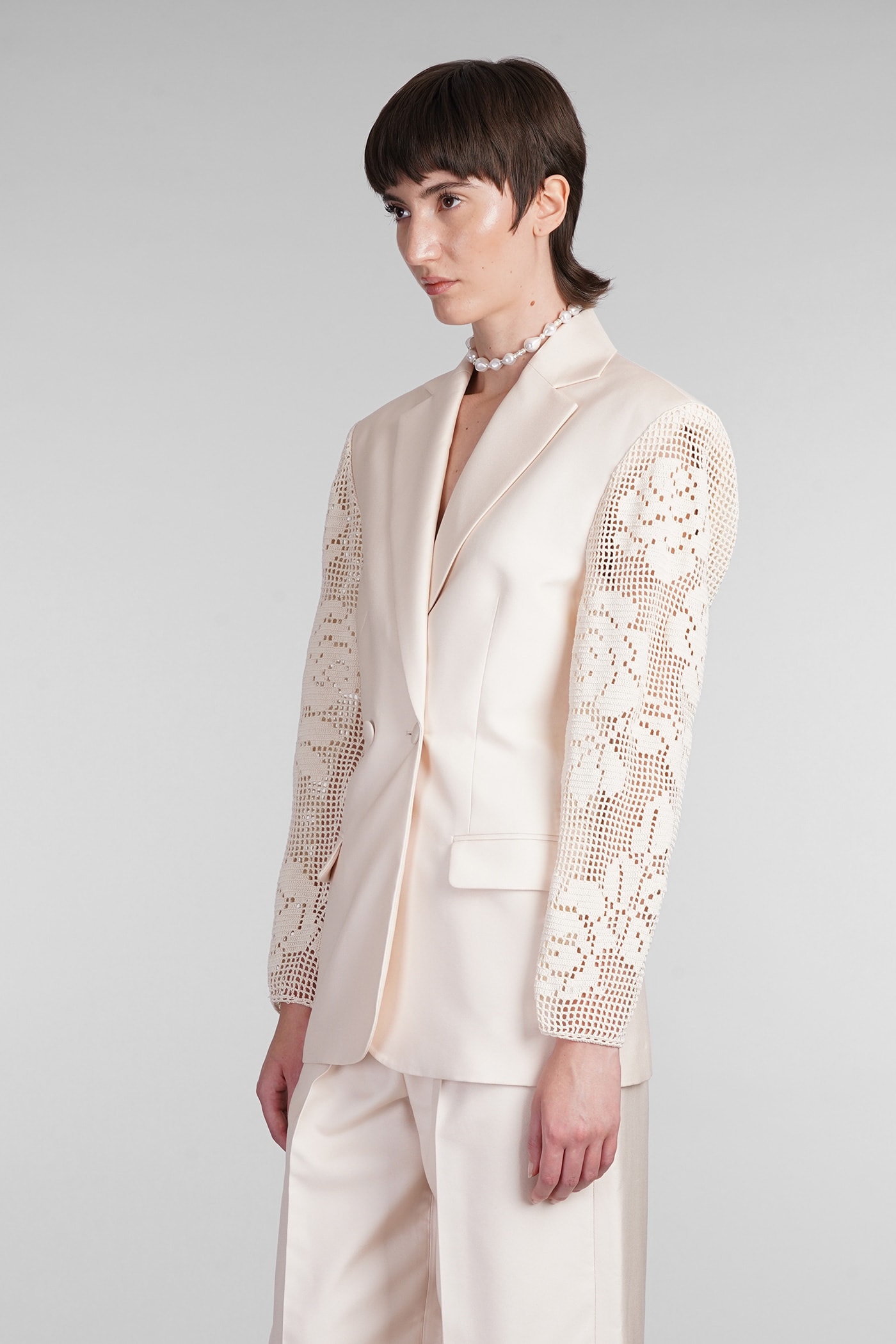 Shop Magda Butrym Blazer In Beige Silk