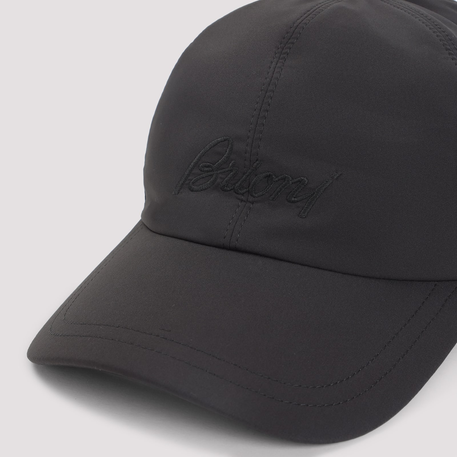 Brioni Coffee Polyester Baseball Cap With Tonal Visor In Black