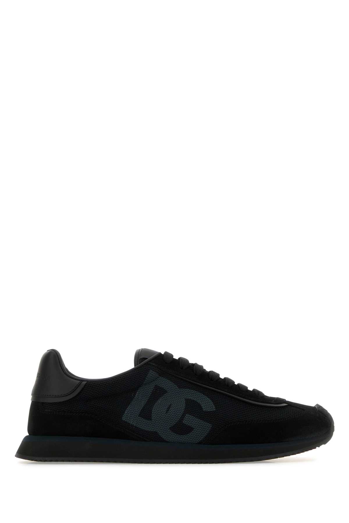 Dolce & Gabbana Black Suede And Mesh Dg Aria Sneakers In Blackblack