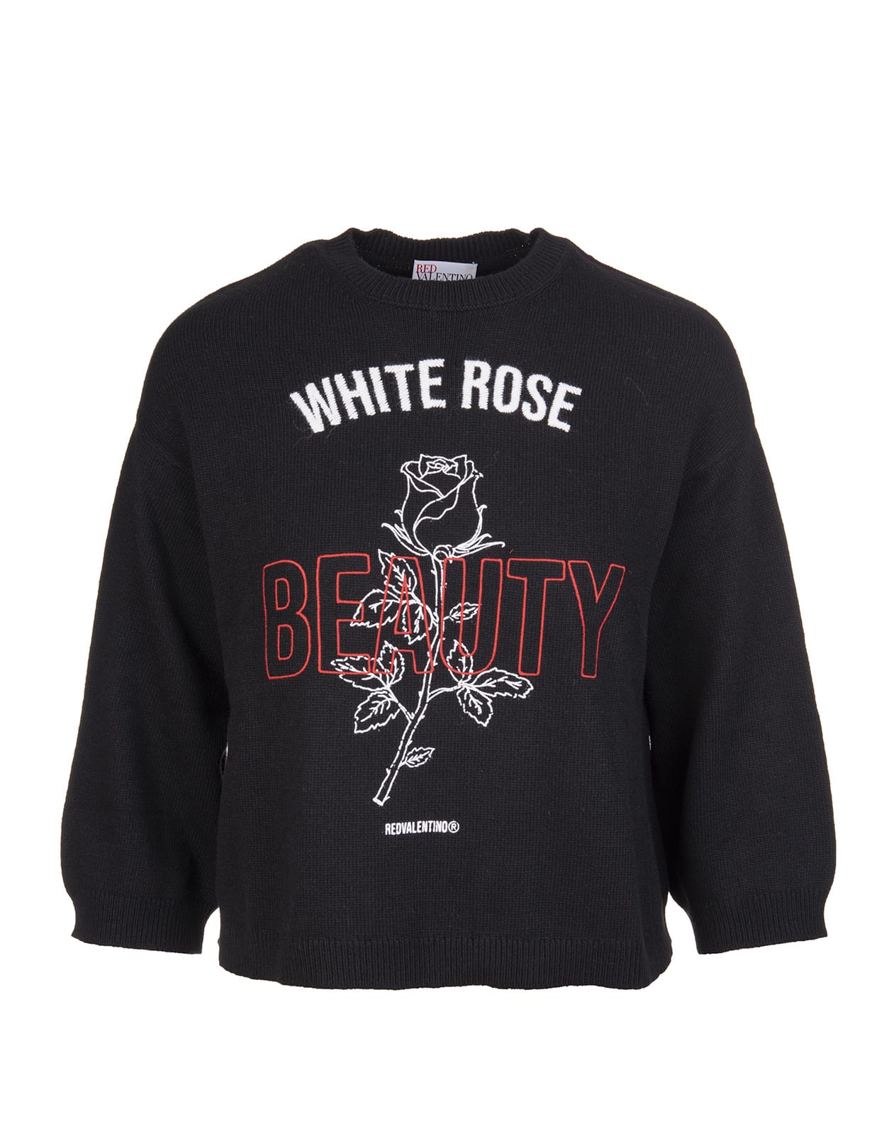 RED Valentino Black Sweater In Wool Blend With Rose Embroidery