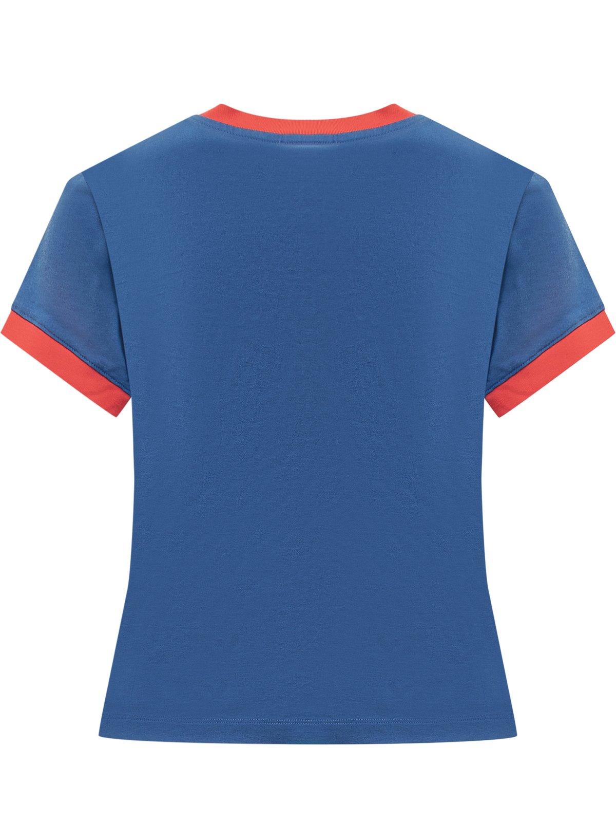 Shop Off-white Embr Script Type Fitted T-shirt In True Blue/high Risk Red