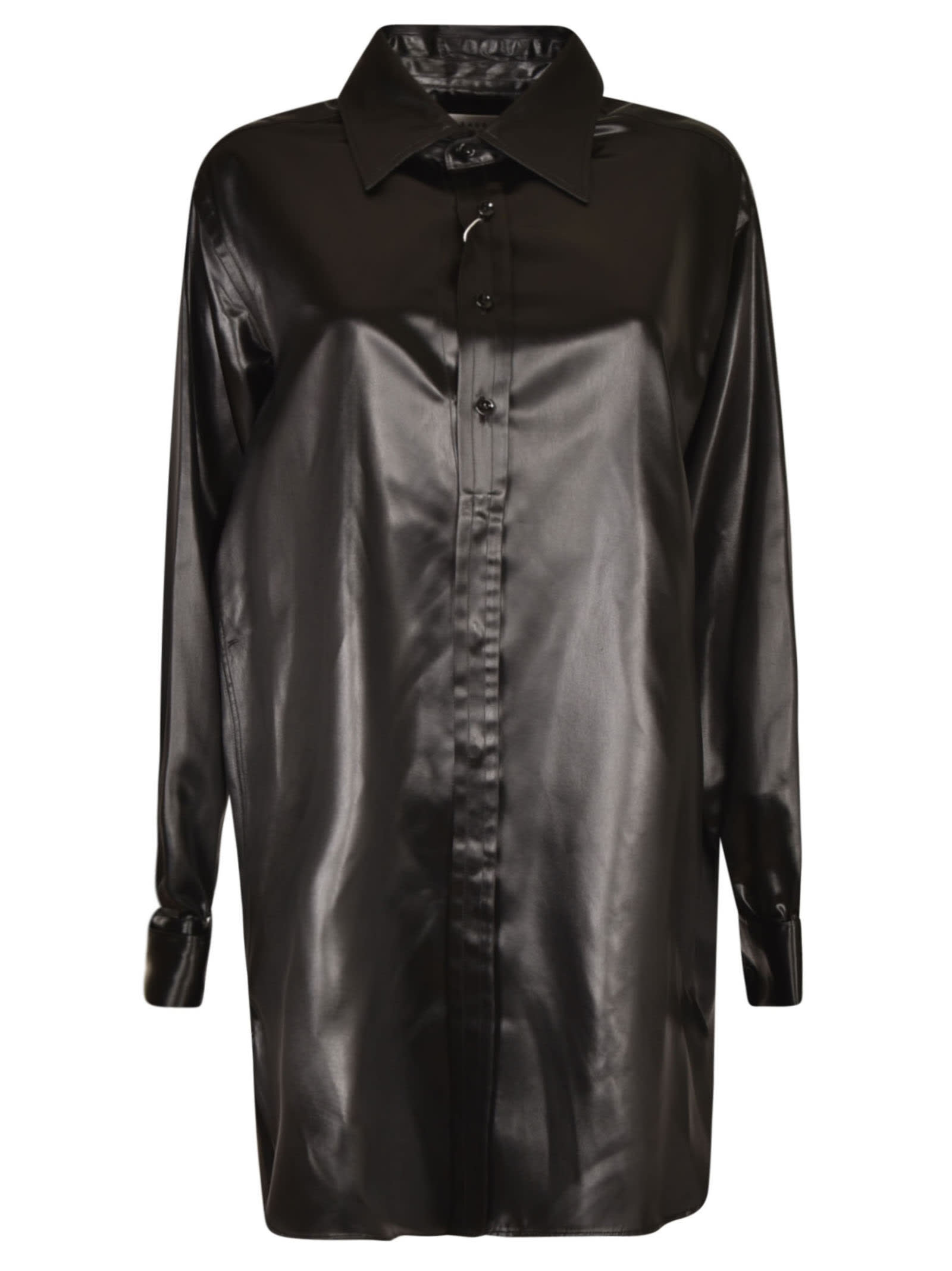 Maison Margiela Rear Logo Oversized Shiny Shirt In Black