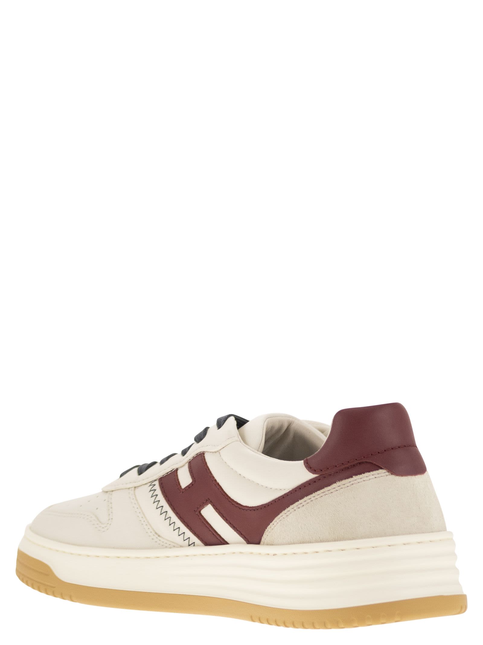 Shop Hogan H630 - Leather Lace-up Trainers In Ivory/bordeaux