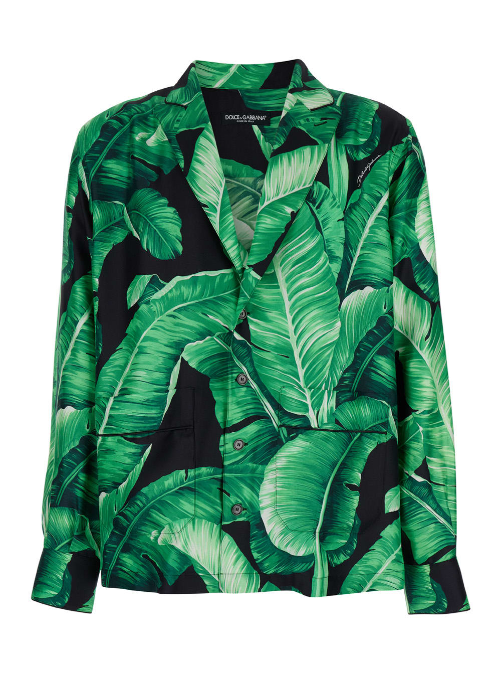 DOLCE & GABBANA BLACK & GREEN LEAF PRINT SHIRT IN SILK MAN 